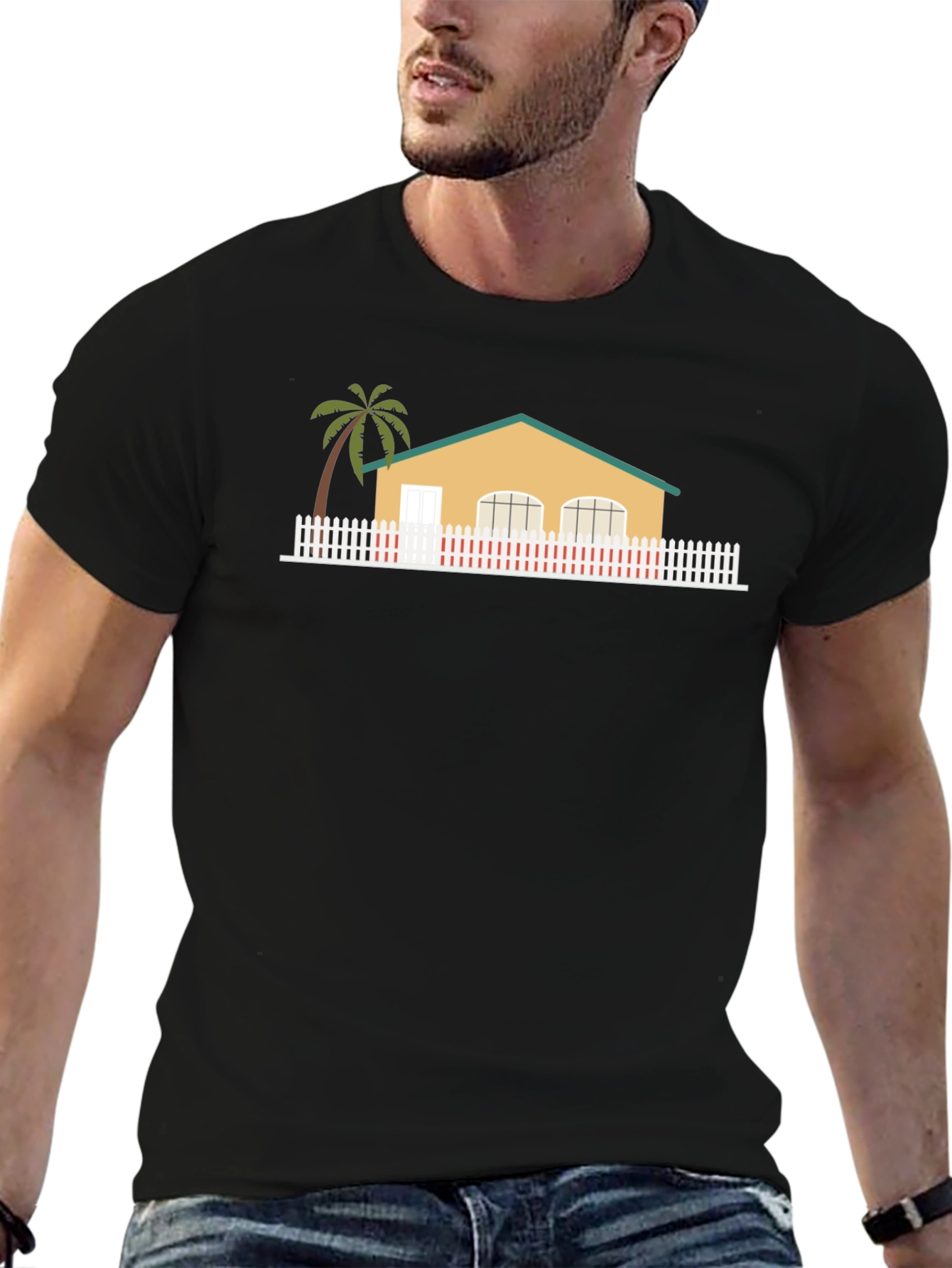 House with Palm Tree Graphic T-Shirt