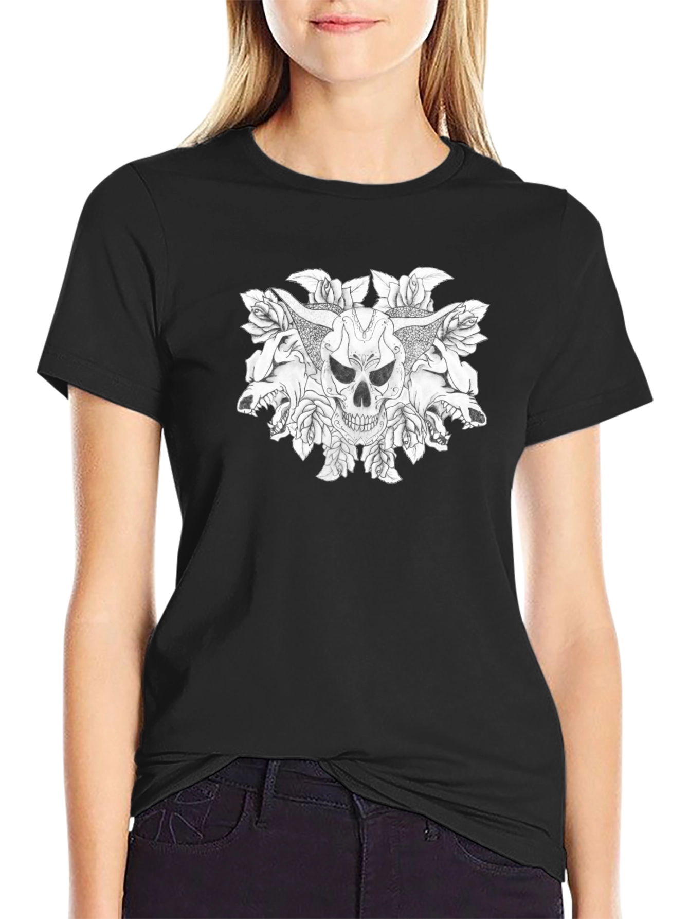 Skull & Wolves Graphic Tee - Mens Black T-Shirt