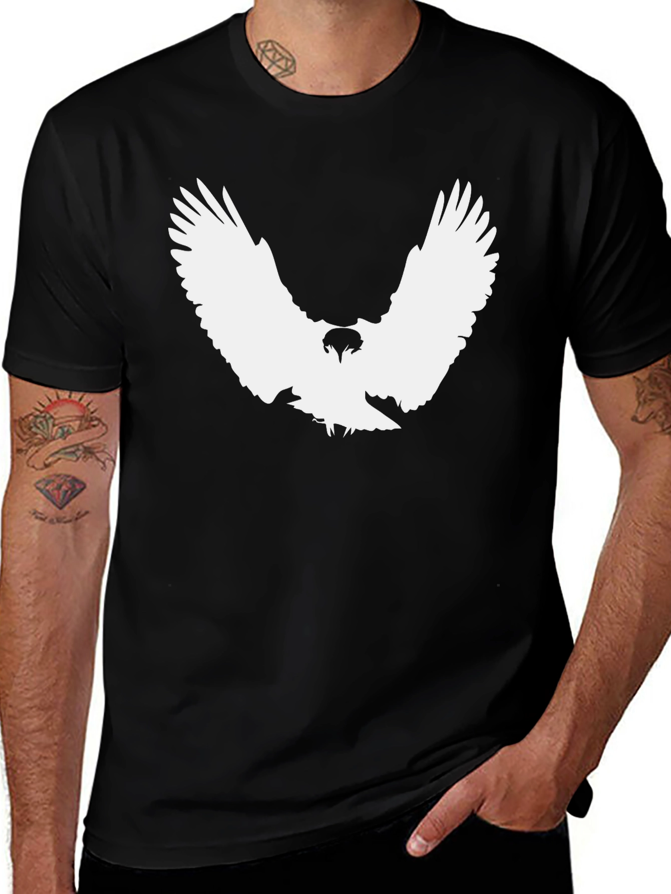 Black T-Shirt with White Eagle Graphic