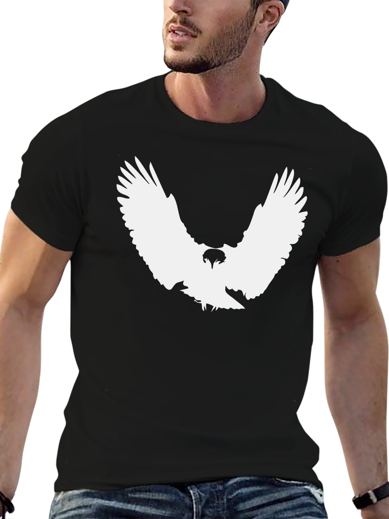 Black T-Shirt with White Eagle Graphic