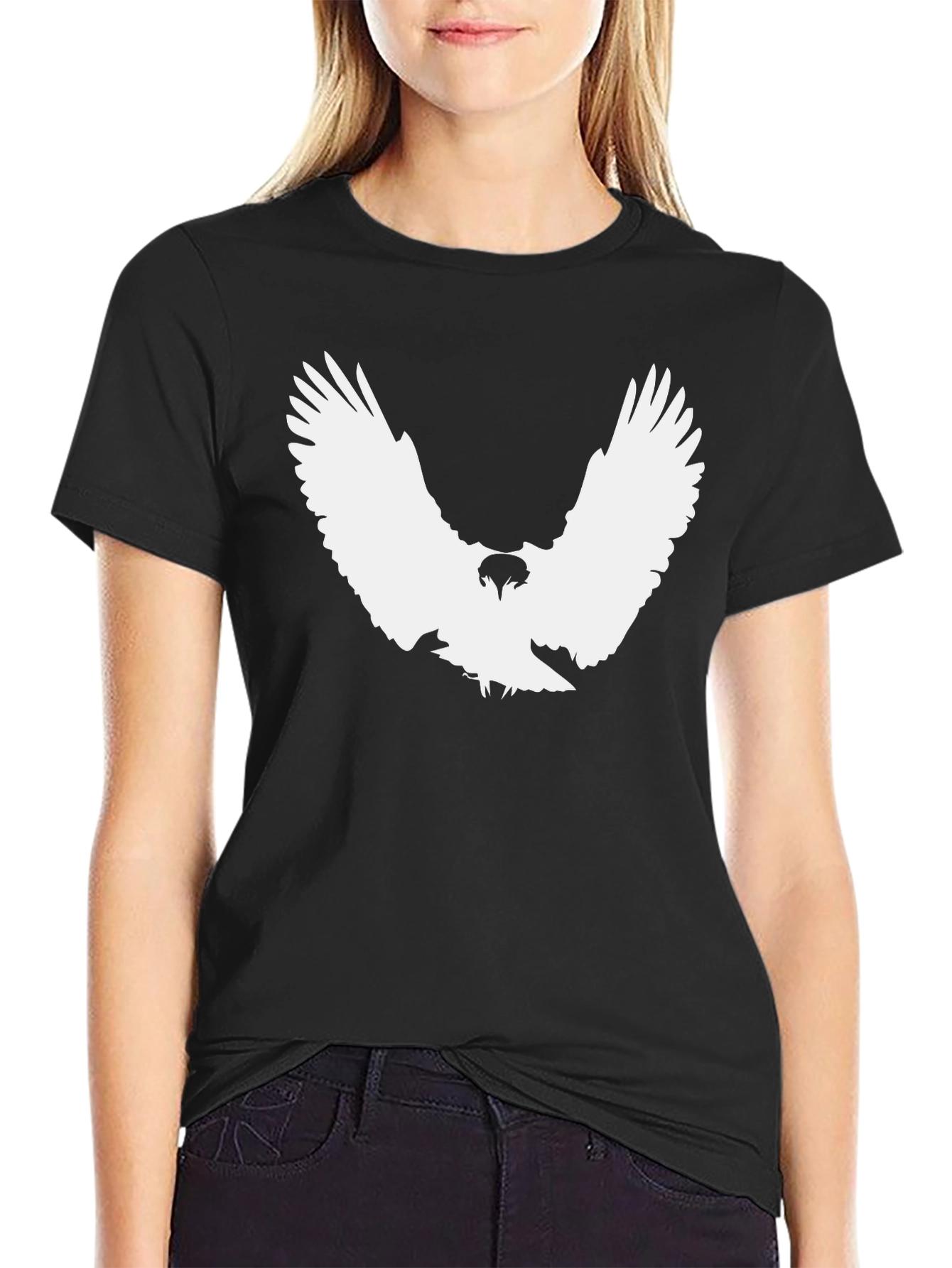 Black T-Shirt with White Eagle Graphic