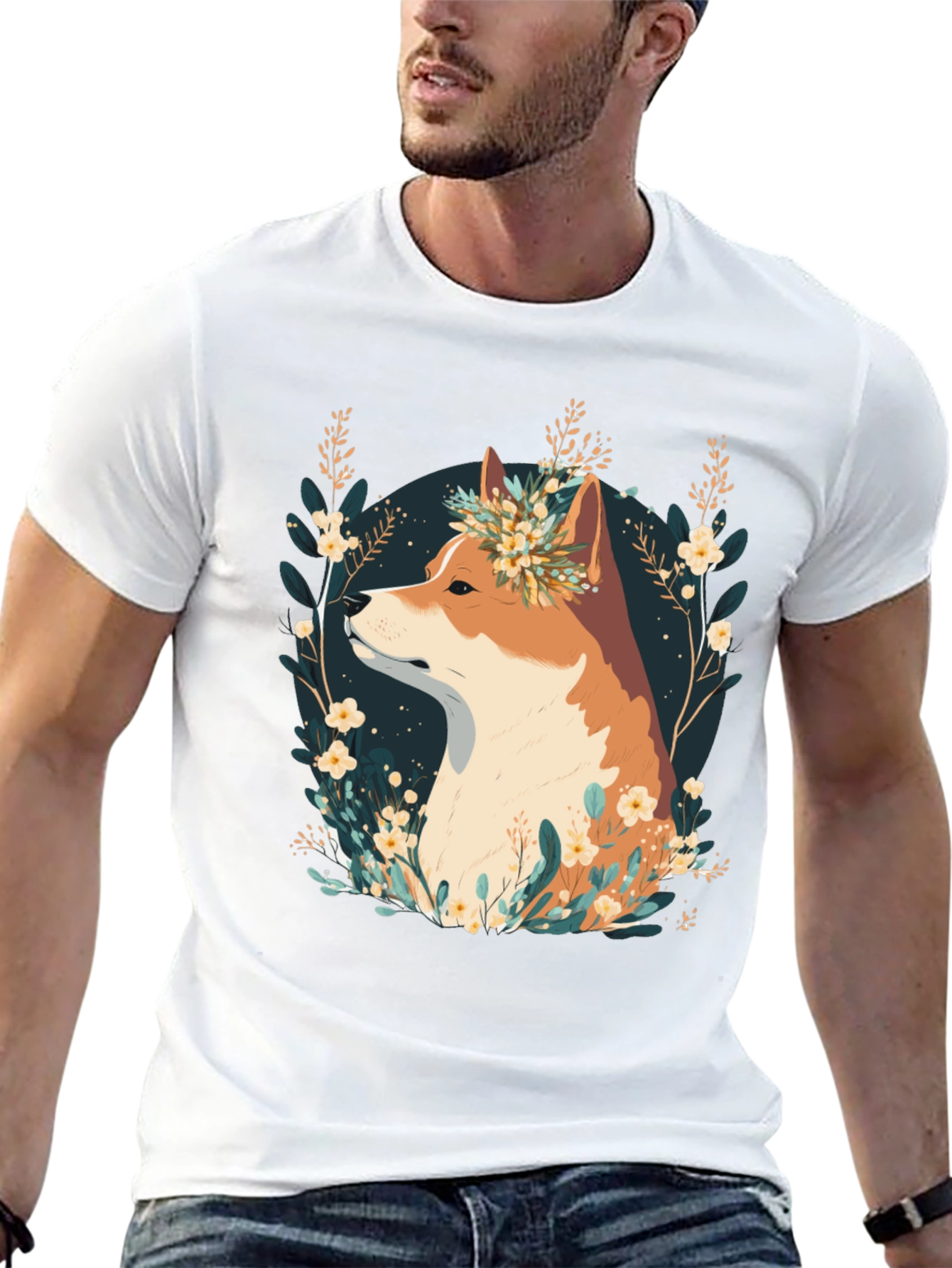 Floral Dog Graphic T-Shirt