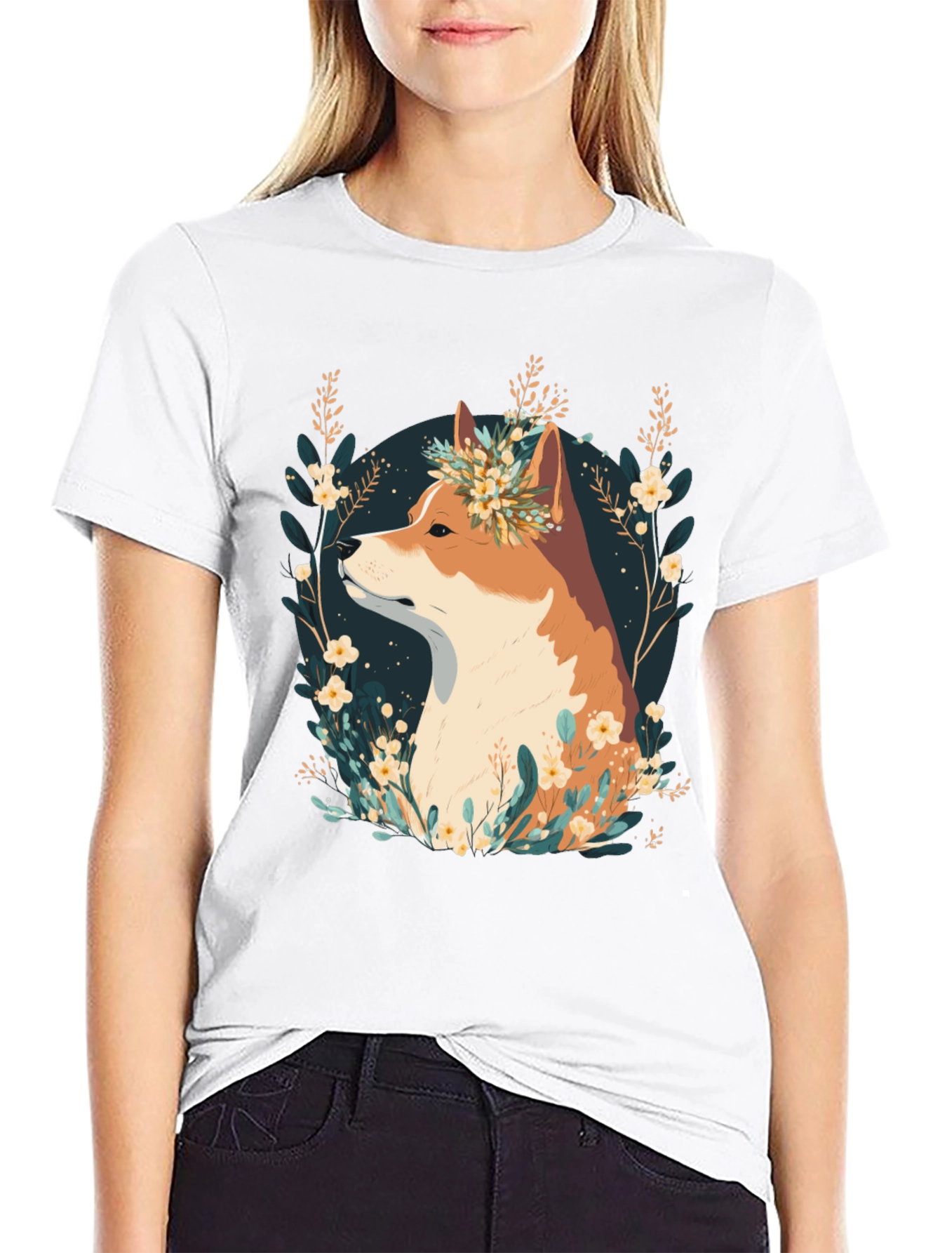 Floral Dog Graphic T-Shirt