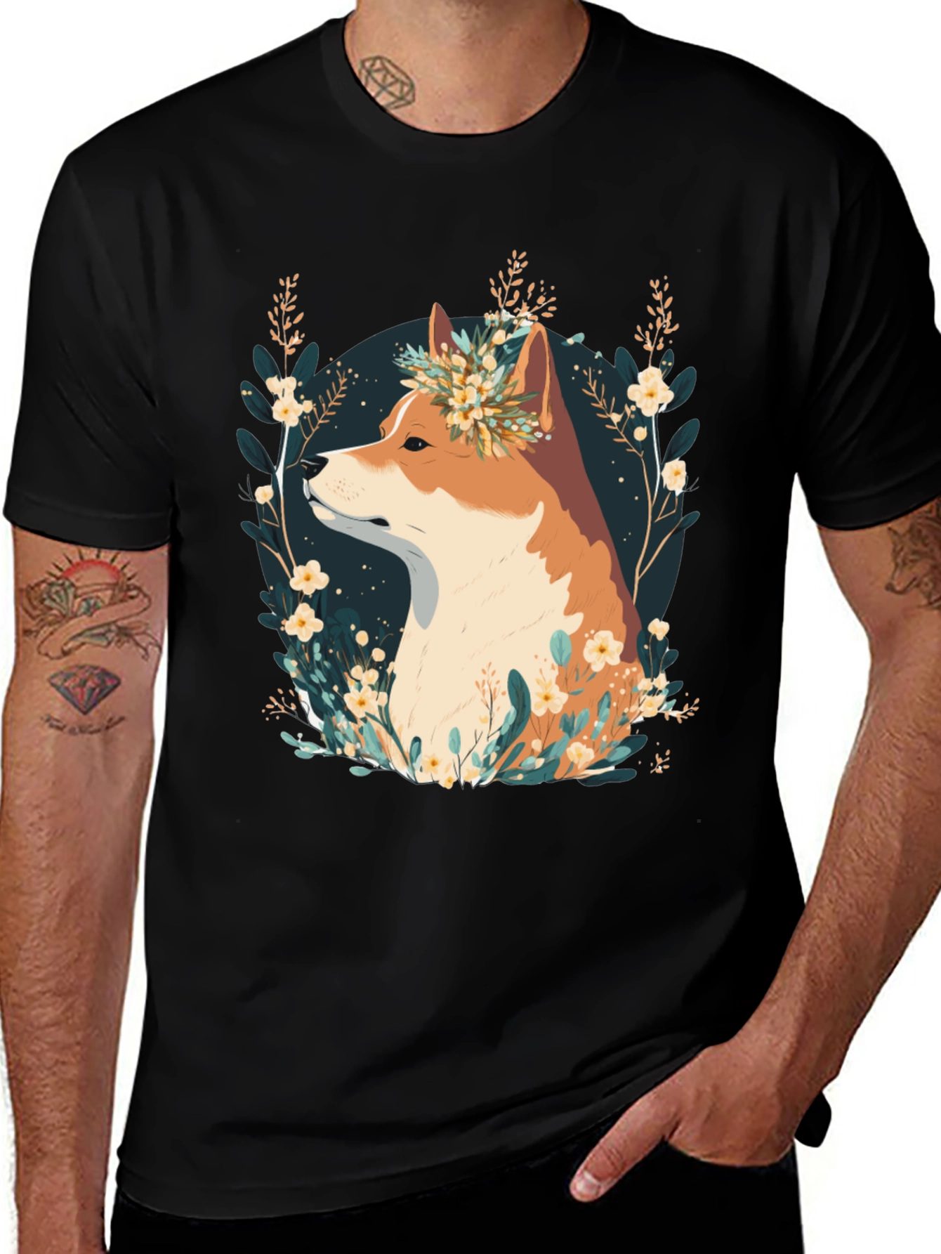 Floral Dog Graphic T-Shirt