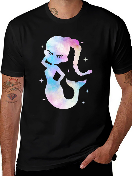 Watercolor Mermaid Graphic Tee - Black