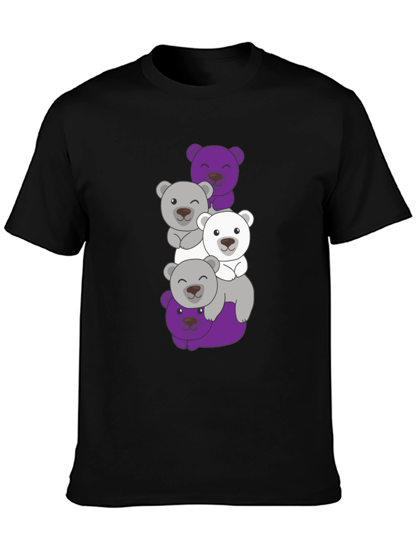 Stacked Bear Graphic Tee - Black Cotton Casual T-Shirt