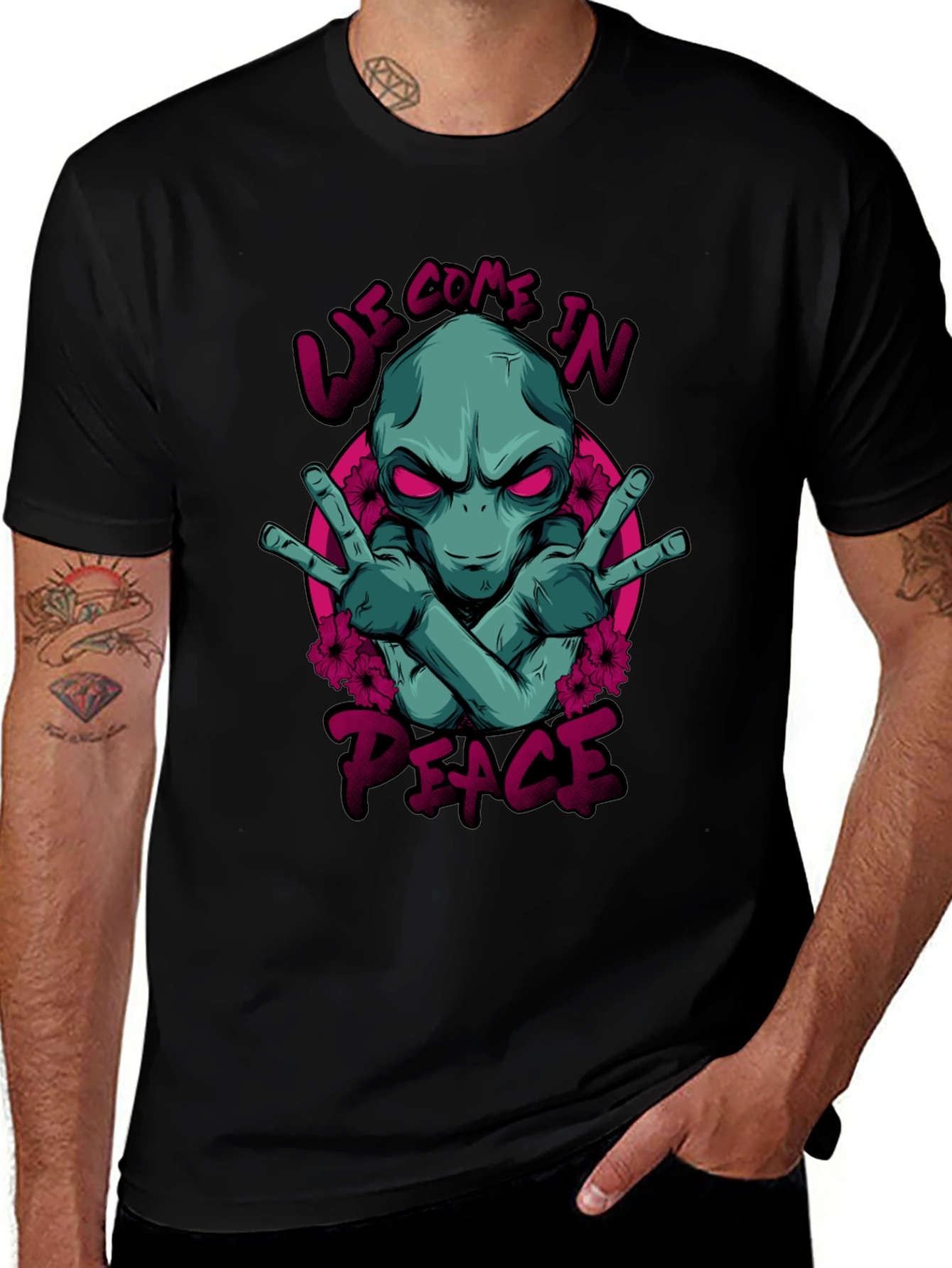 Alien Peace Graphic T-Shirt - We Come In Peace