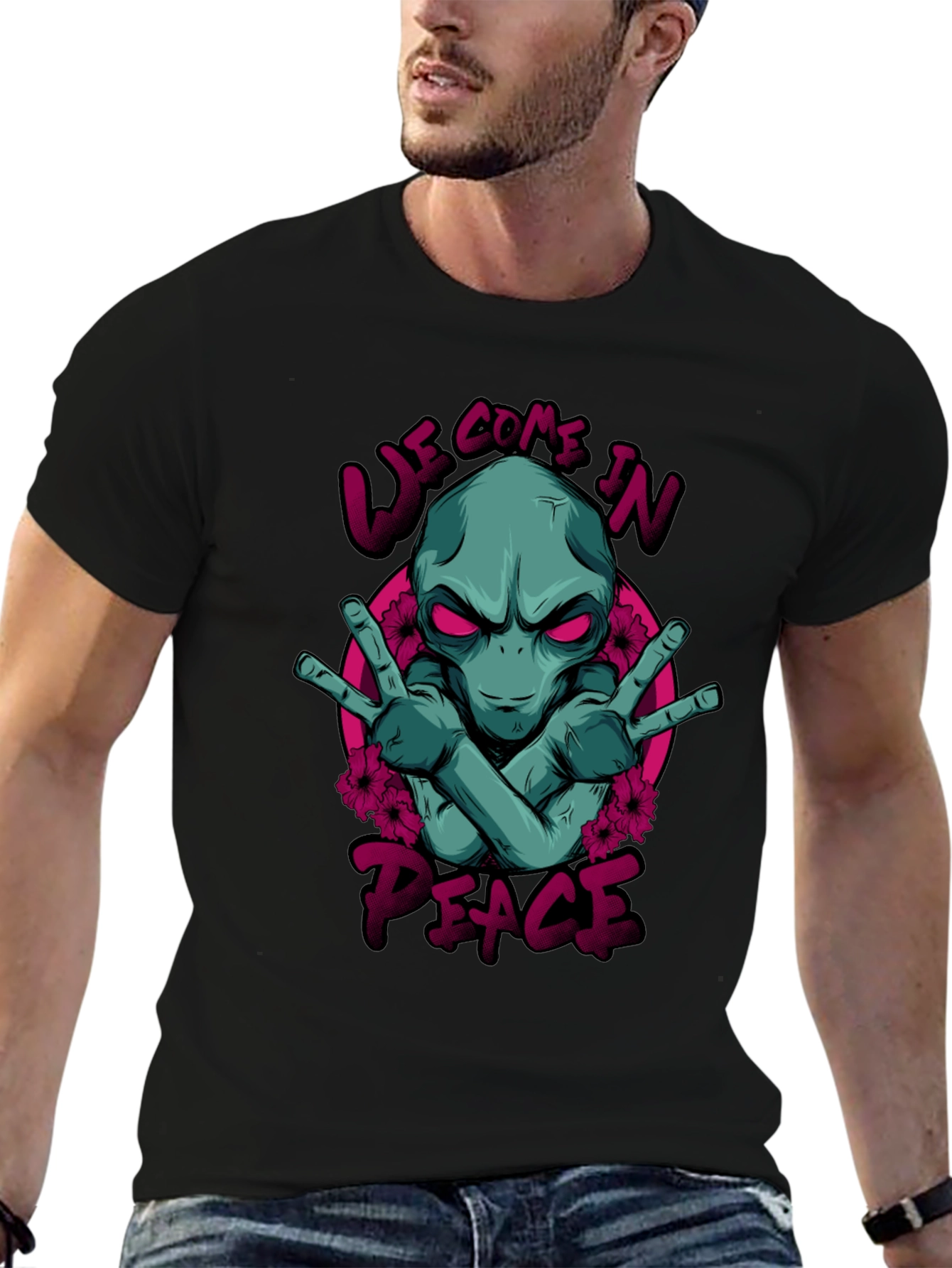 Alien Peace Graphic T-Shirt - We Come In Peace