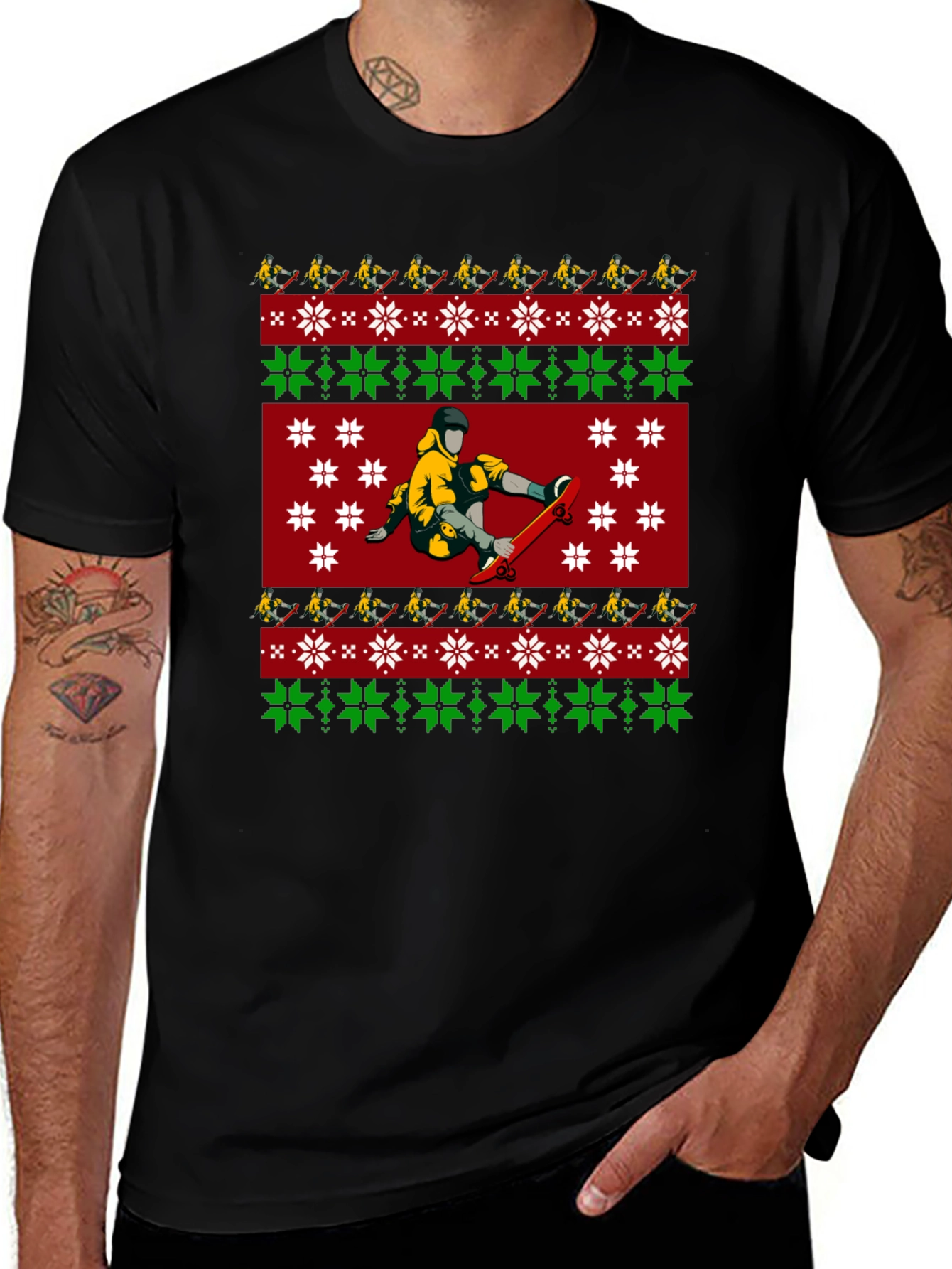 Skateboarder Christmas Pattern T-Shirt