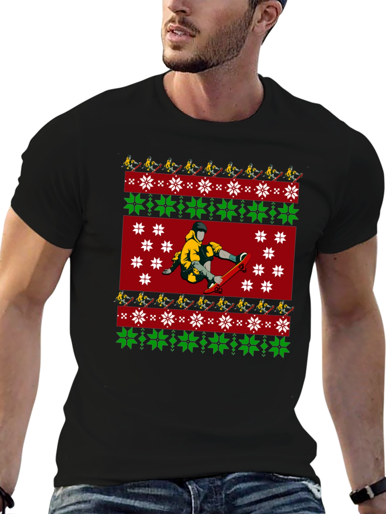 Skateboarder Christmas Pattern T-Shirt