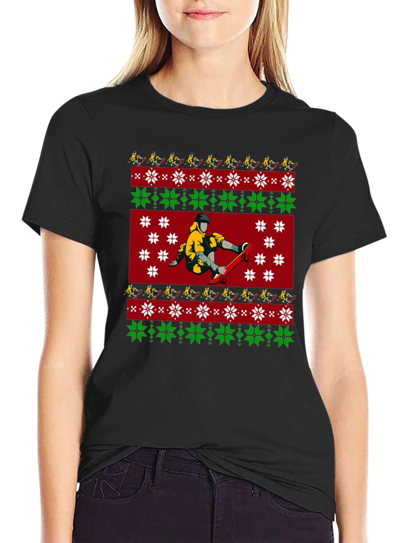 Skateboarder Christmas Pattern T-Shirt