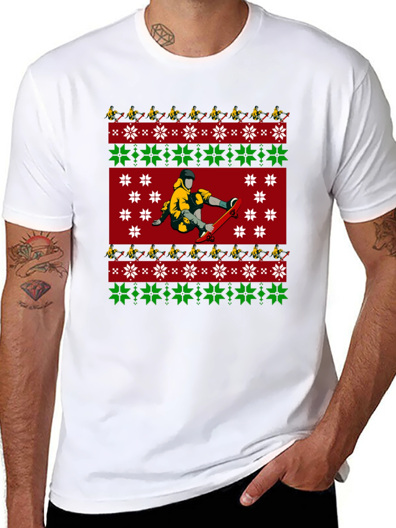 Skateboarder Christmas Pattern T-Shirt