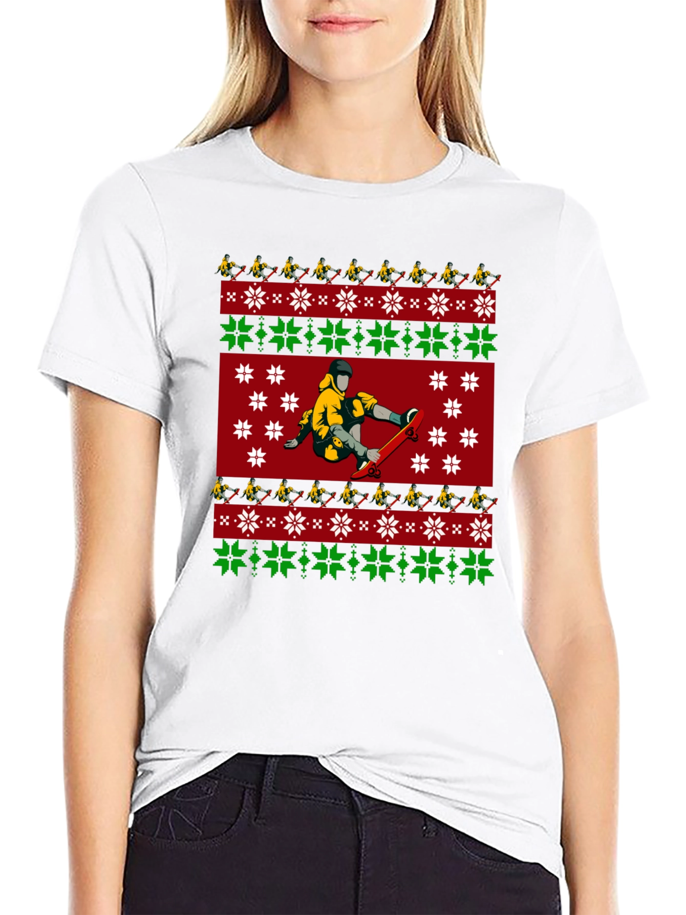 Skateboarder Christmas Pattern T-Shirt