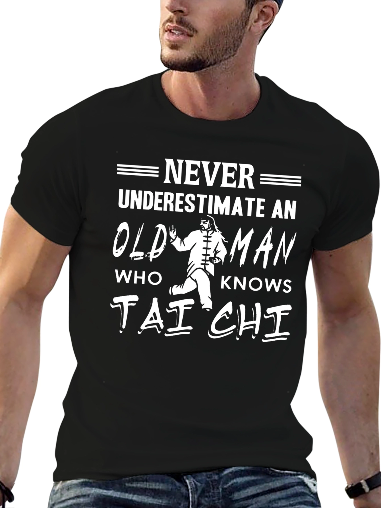 Tai Chi Old Man Novelty Graphic T-Shirt
