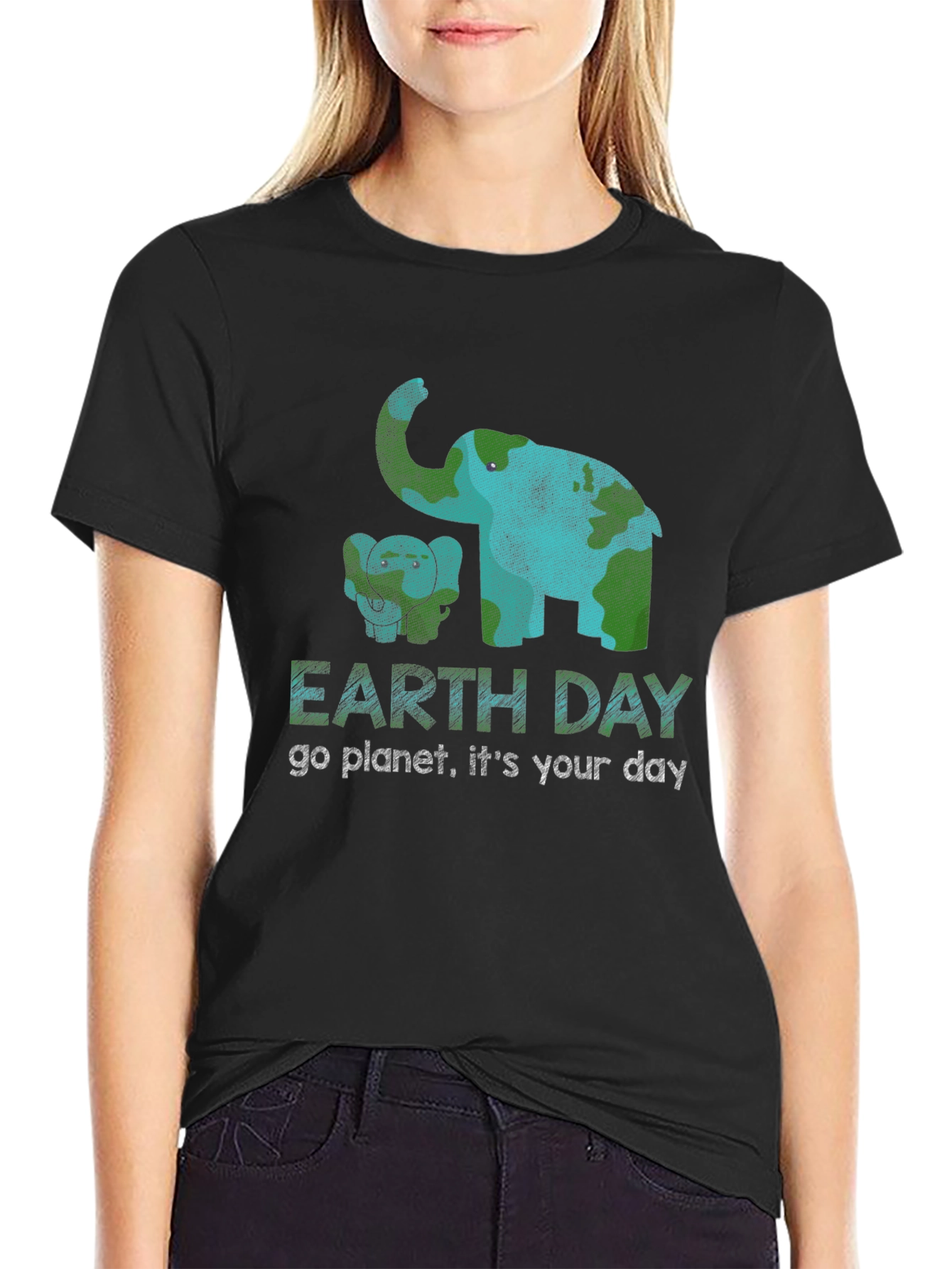 Earth Day Elephant Graphic T-Shirt - Go Planet!