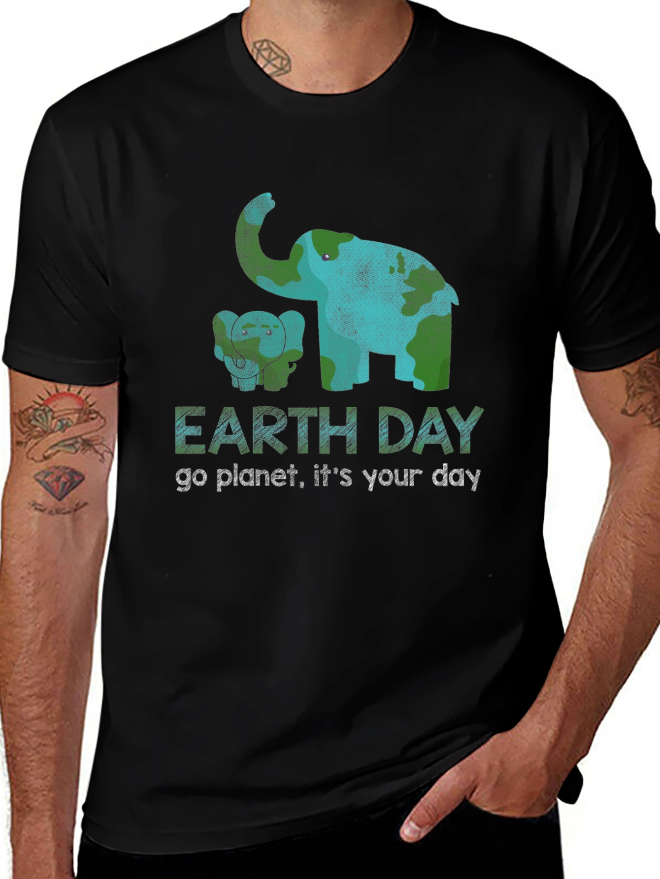 Earth Day Elephant Graphic T-Shirt - Go Planet!