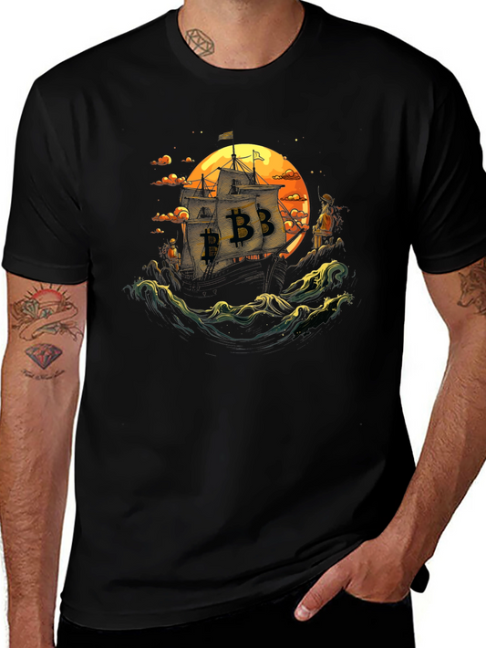 Bitcoin Pirate Ship Black T-Shirt