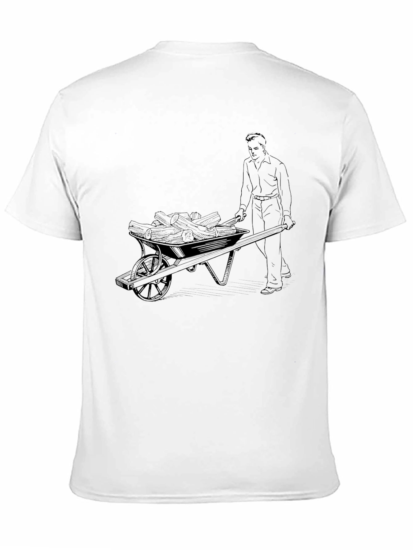 Black Graphic Tee - Man Pushing Wheelbarrow