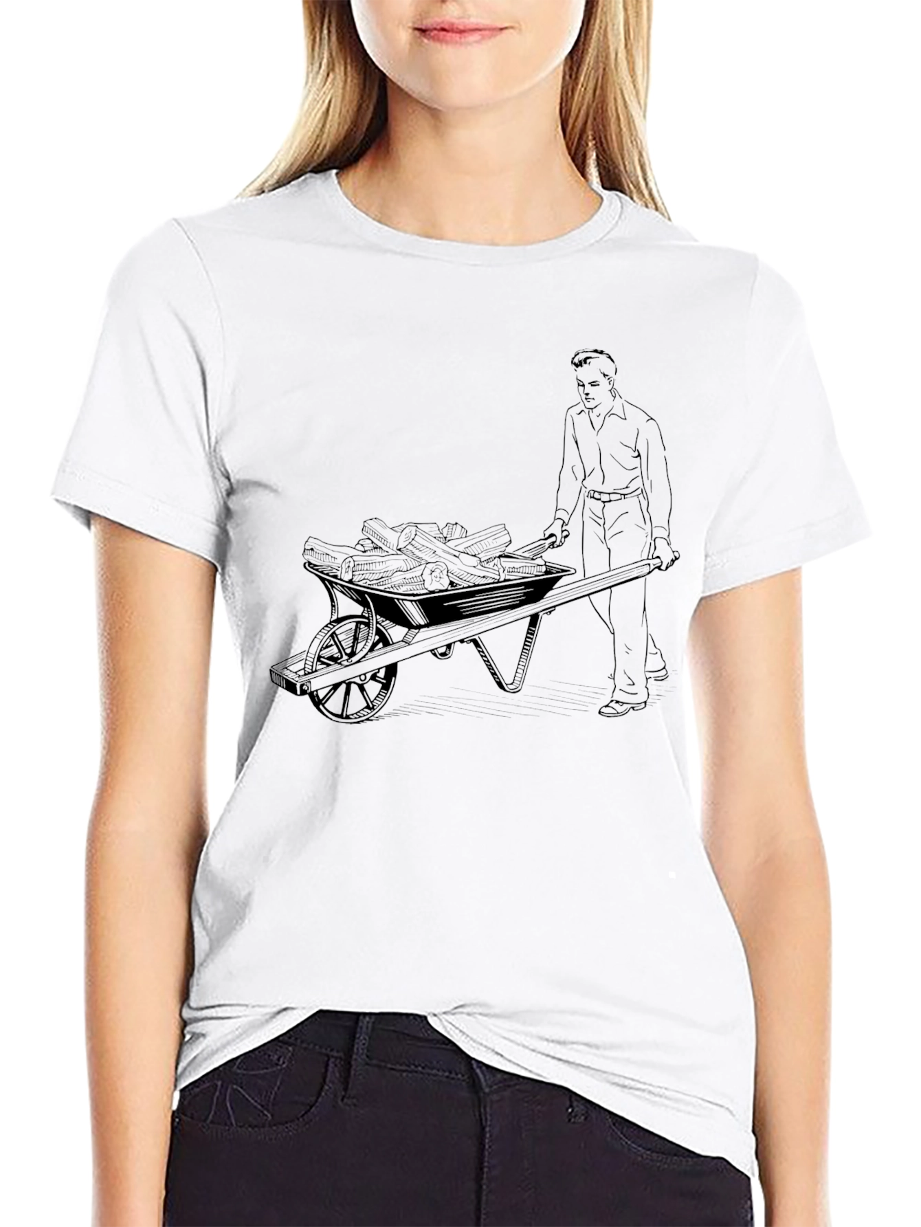 Black Graphic Tee - Man Pushing Wheelbarrow