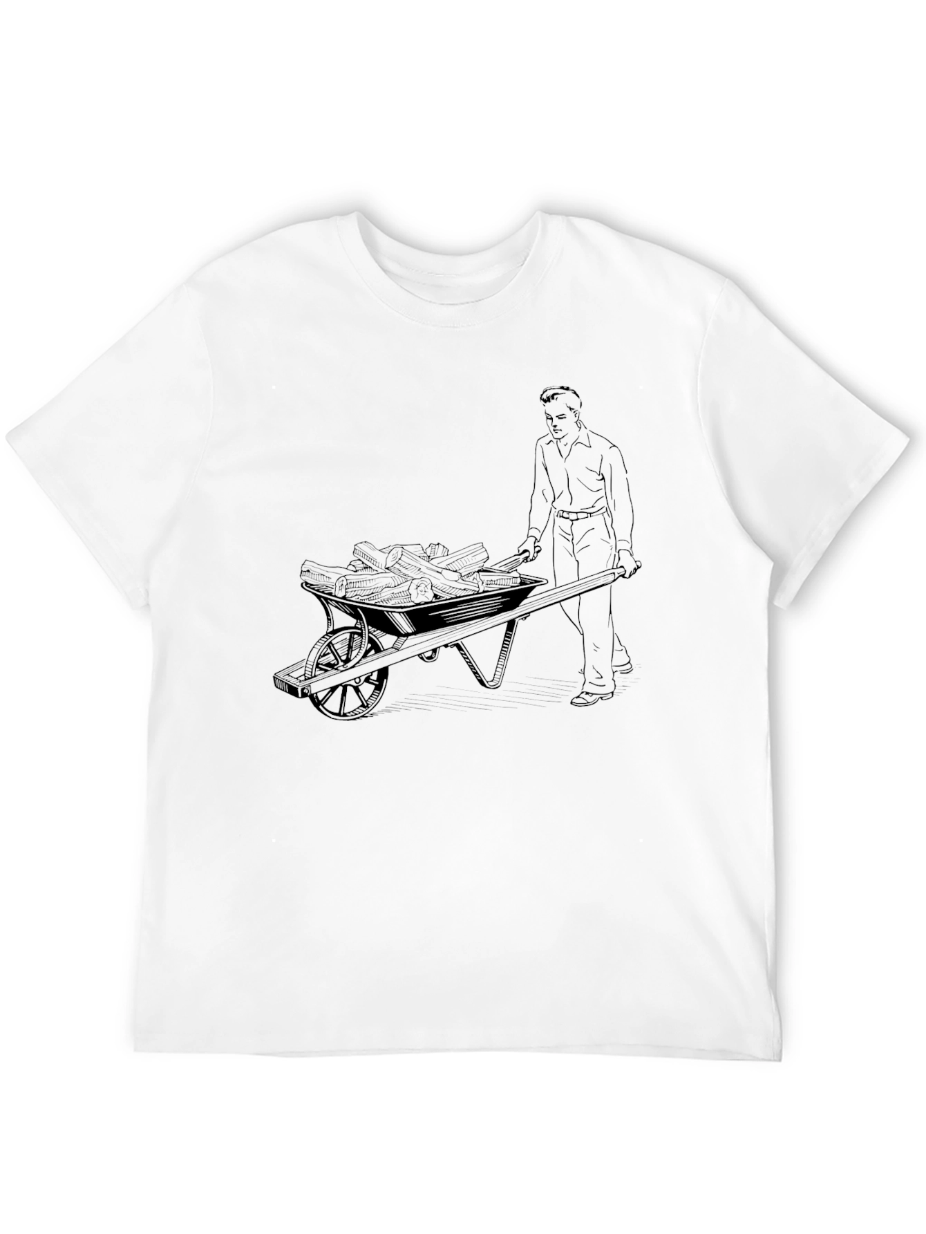Black Graphic Tee - Man Pushing Wheelbarrow