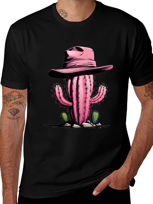 Pink Cactus Cowboy Graphic Tee - Western Style Shirt