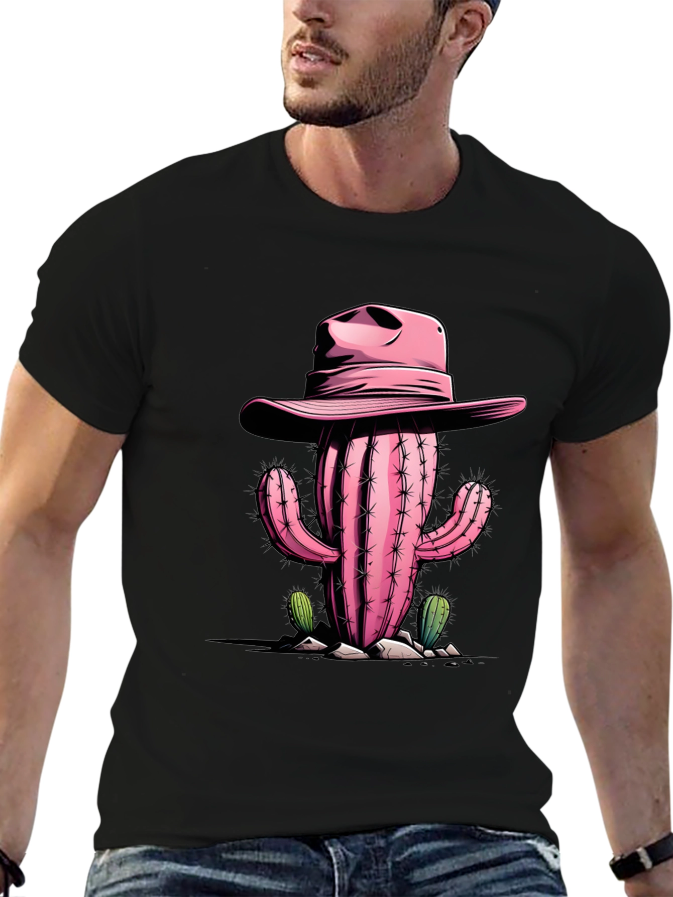 Pink Cactus Cowboy Graphic Tee - Western Style Shirt