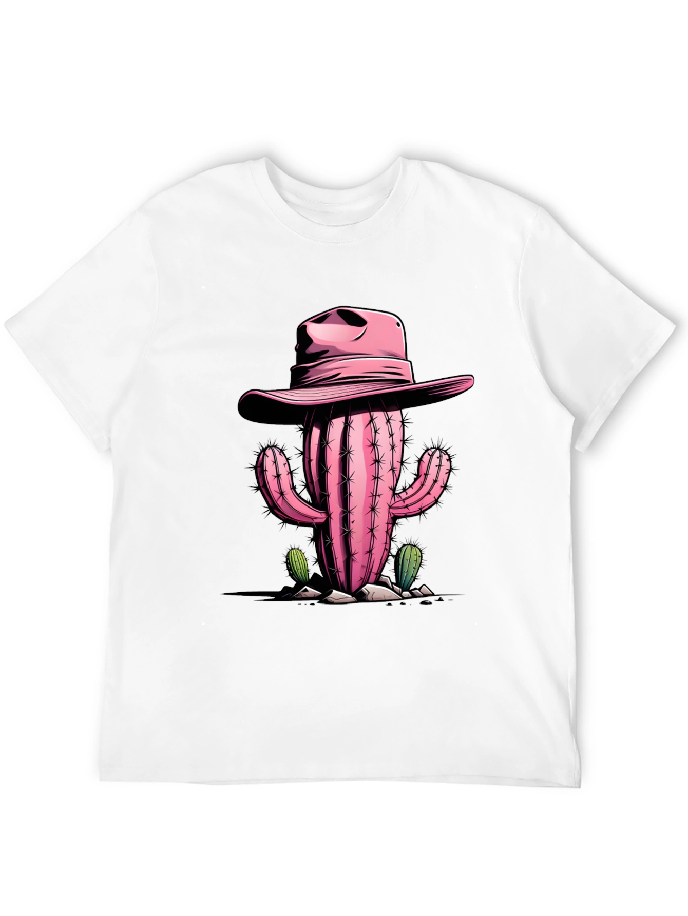 Pink Cactus Cowboy Graphic Tee - Western Style Shirt