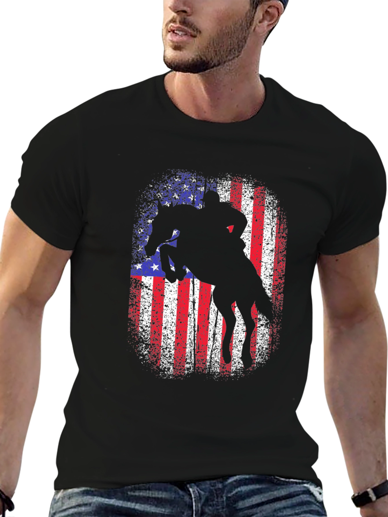 American Rodeo T-Shirt - Patriotic Rider Design