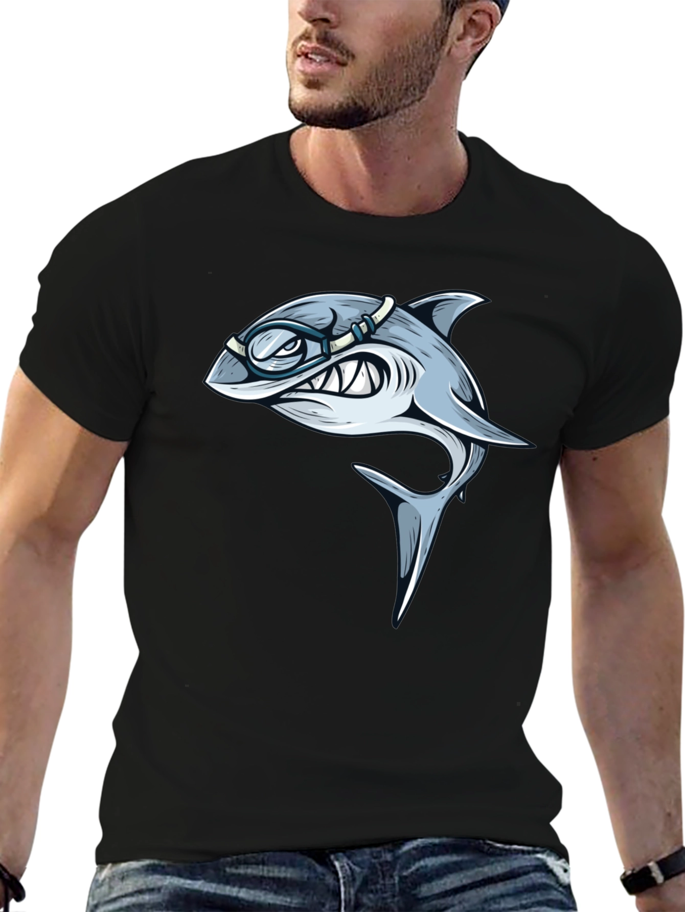 Shark with Goggles Graphic T-Shirt - Black