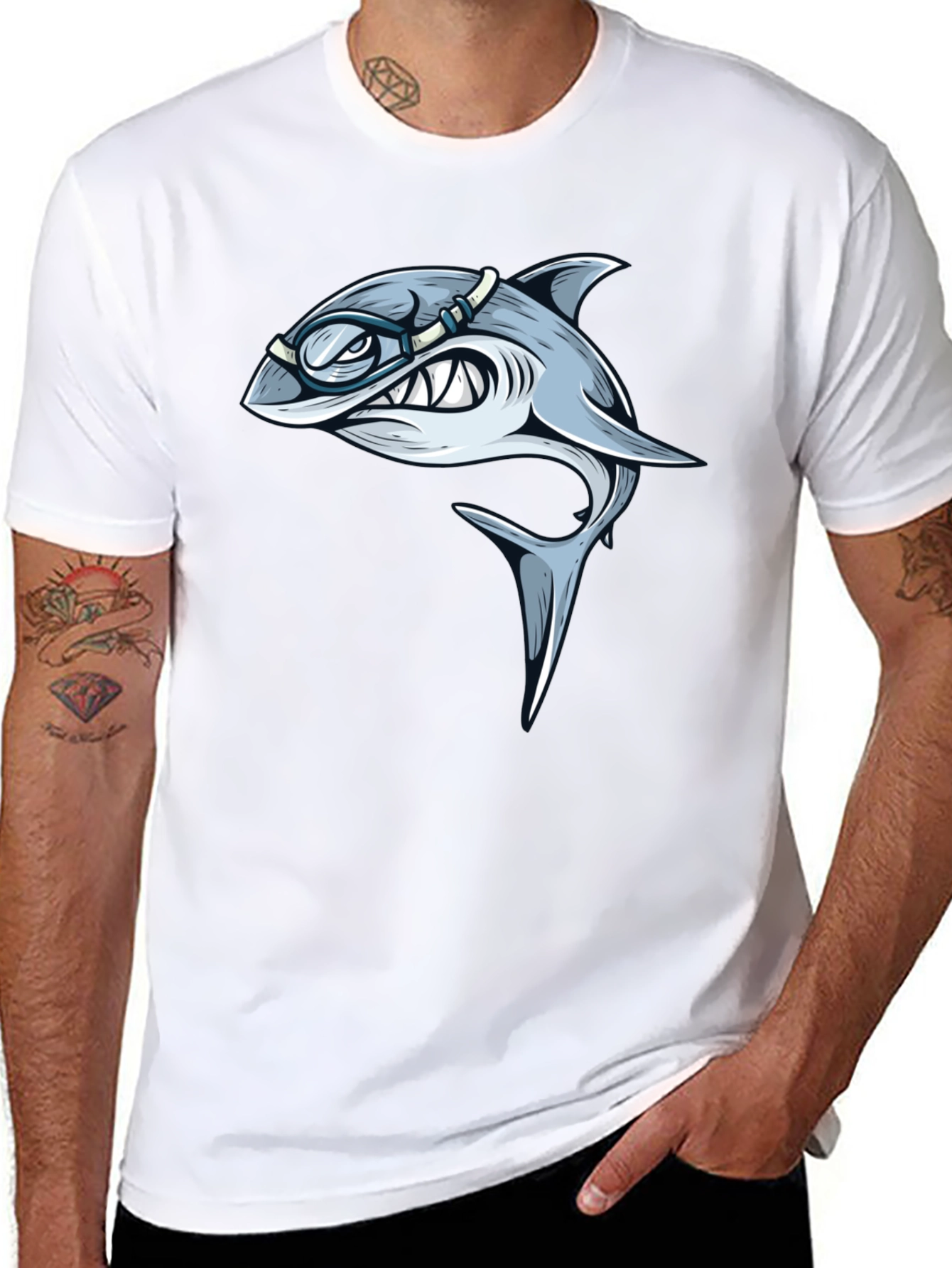 Shark with Goggles Graphic T-Shirt - Black