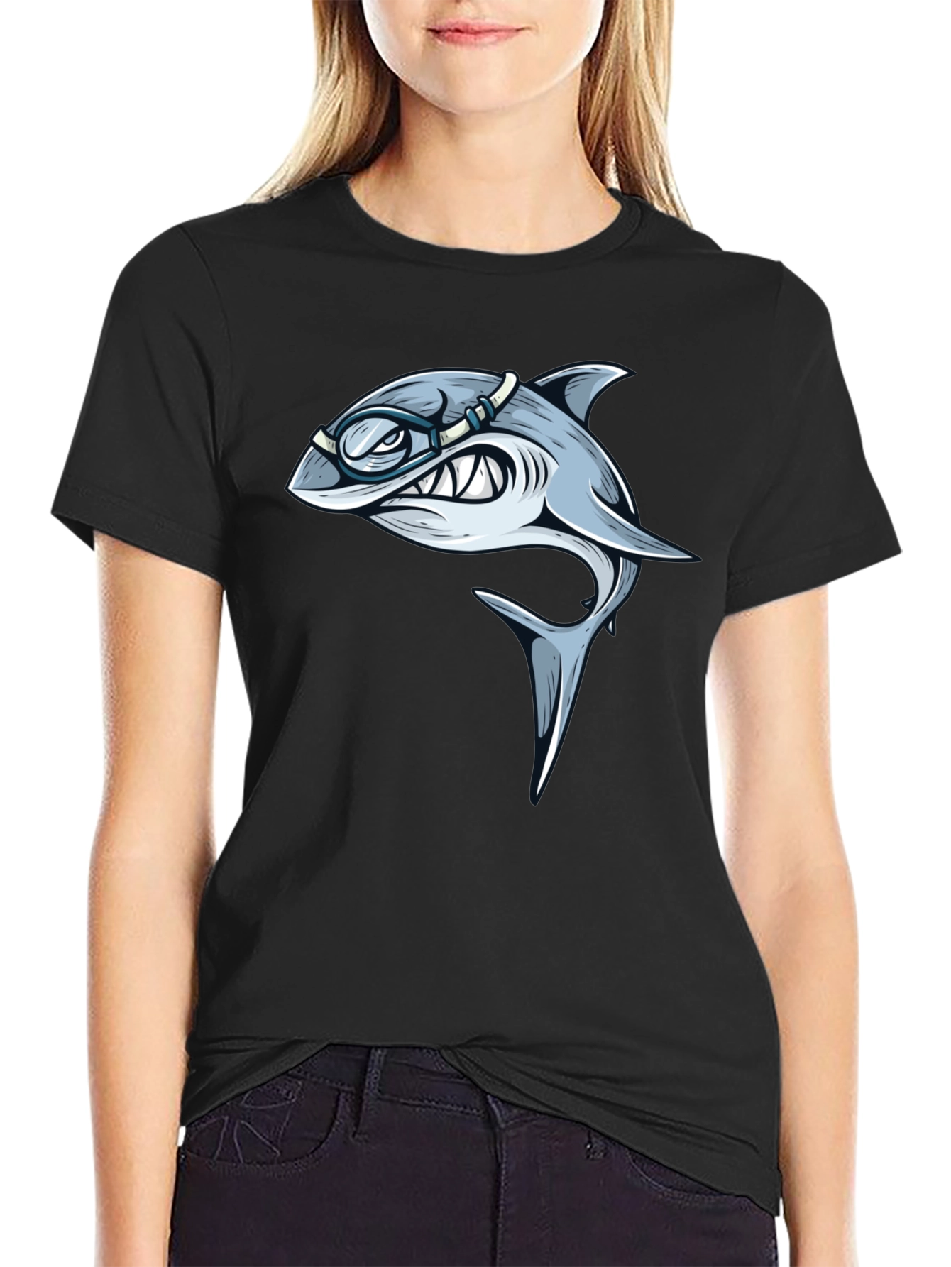 Shark with Goggles Graphic T-Shirt - Black