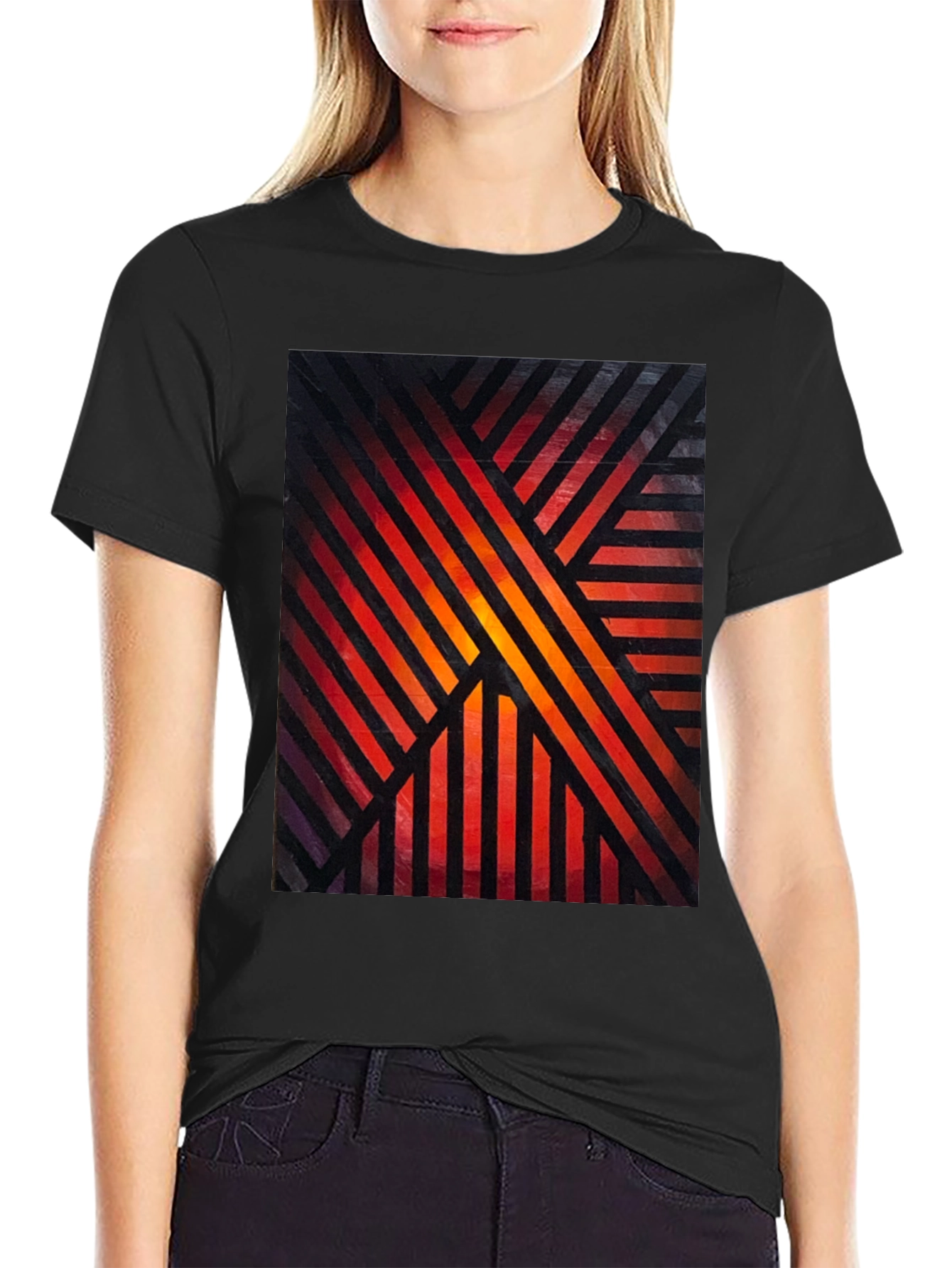 Abstract Geometric Striped Graphic Print Tee