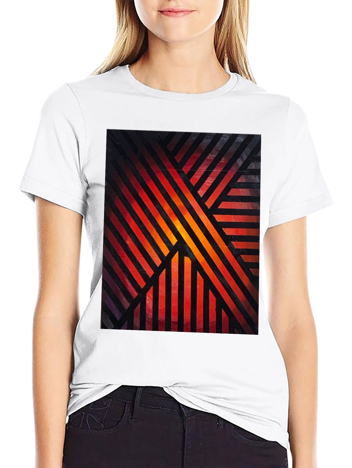Abstract Geometric Striped Graphic Print Tee