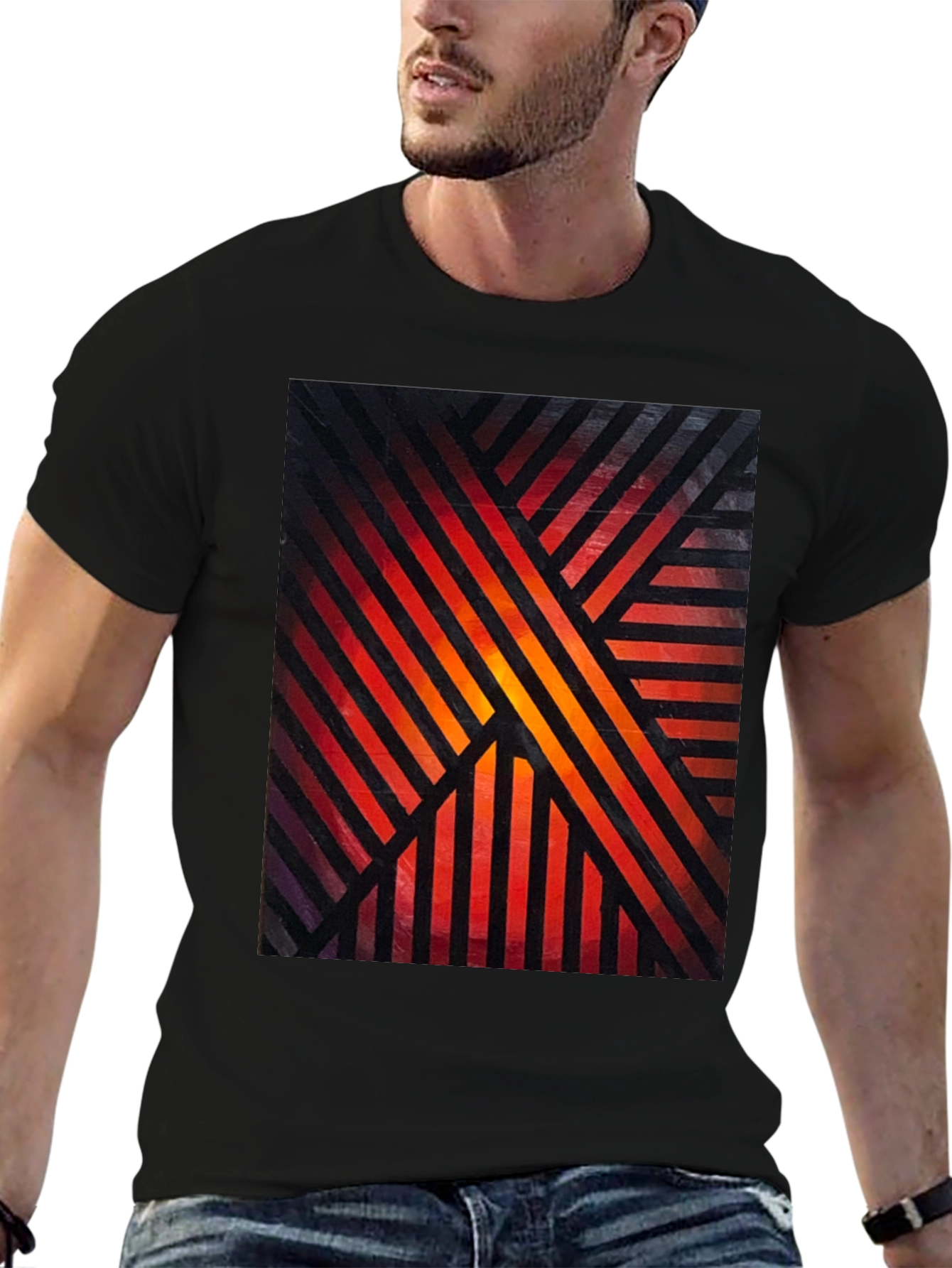 Abstract Geometric Striped Graphic Print Tee