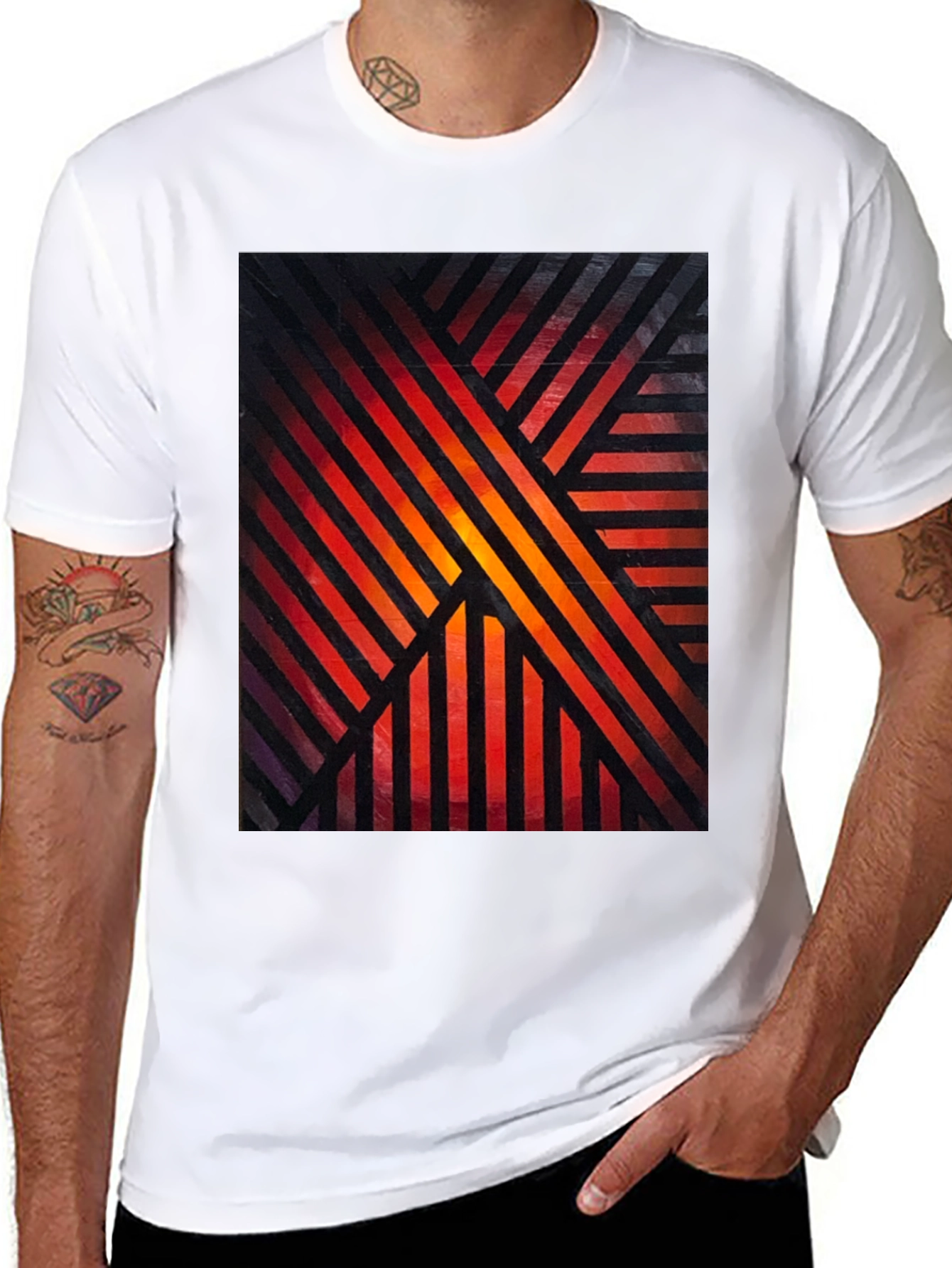 Abstract Geometric Striped Graphic Print Tee