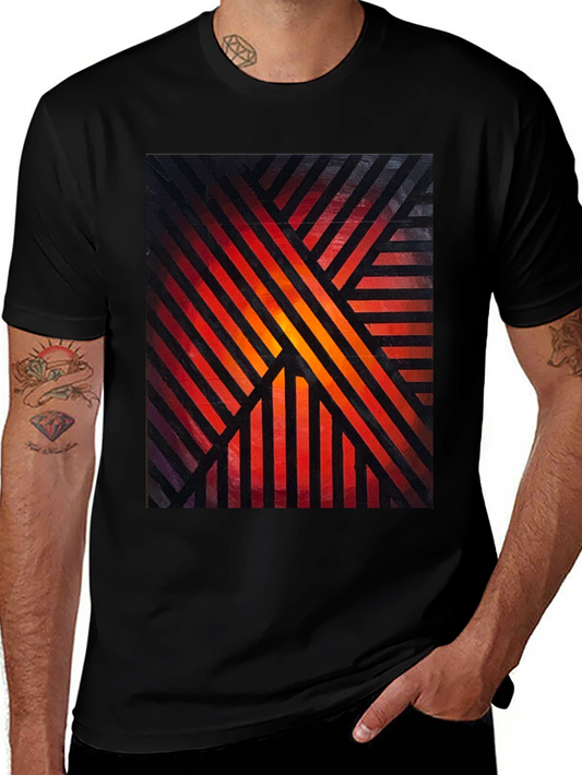 Abstract Geometric Striped Graphic Print Tee