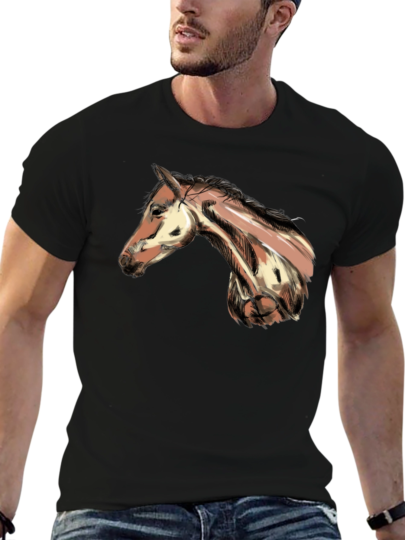 Horse Graphic T-Shirt - Mens Black Tee