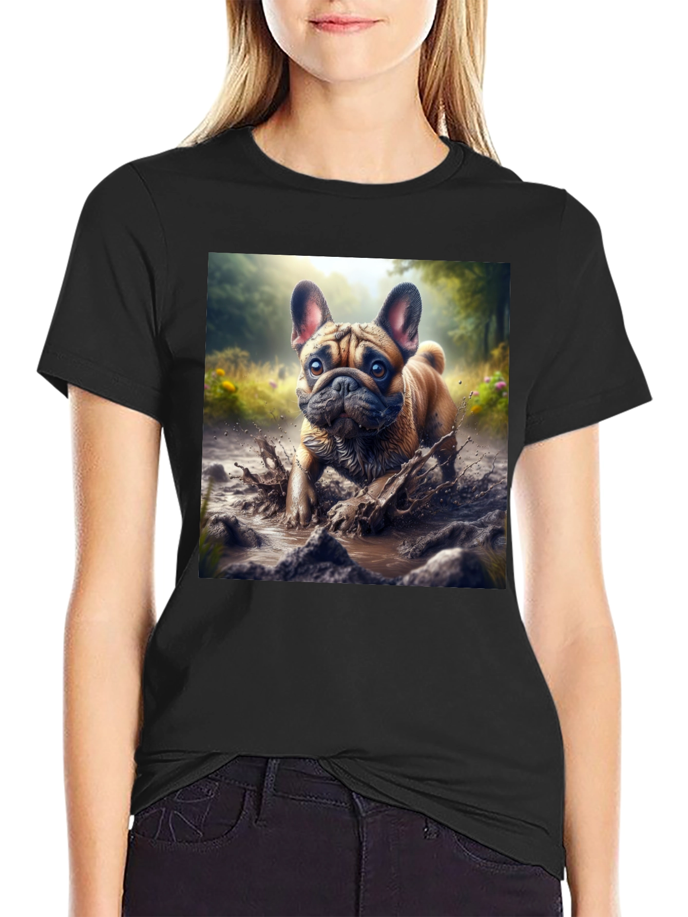 Bulldog Muddy Paws Graphic Tee - Black Cotton