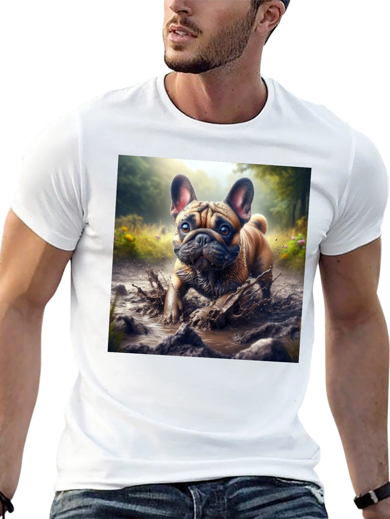 Bulldog Muddy Paws Graphic Tee - Black Cotton
