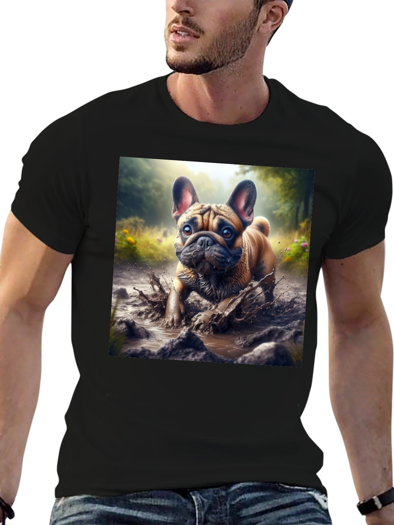 Bulldog Muddy Paws Graphic Tee - Black Cotton