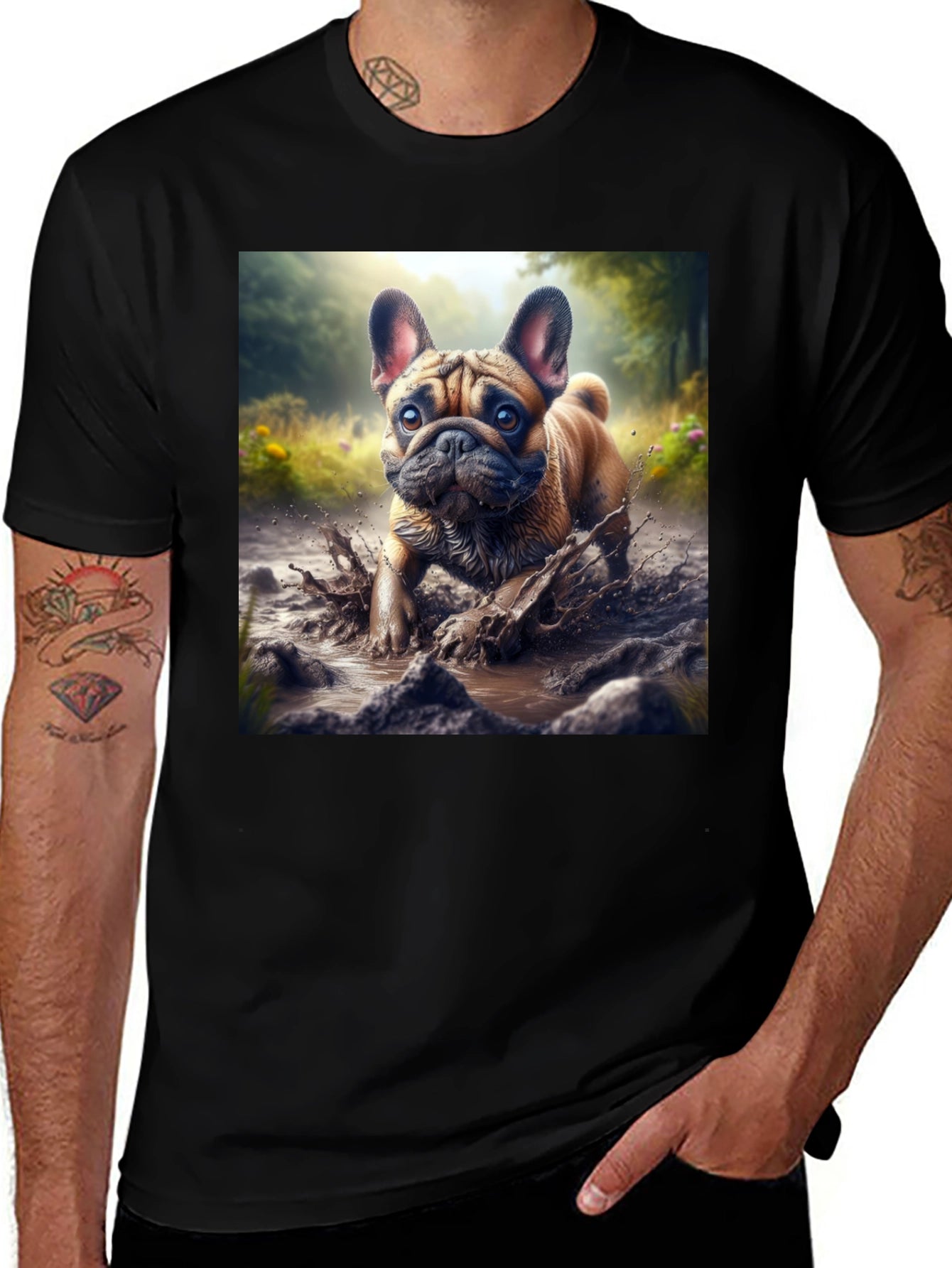 Bulldog Muddy Paws Graphic Tee - Black Cotton