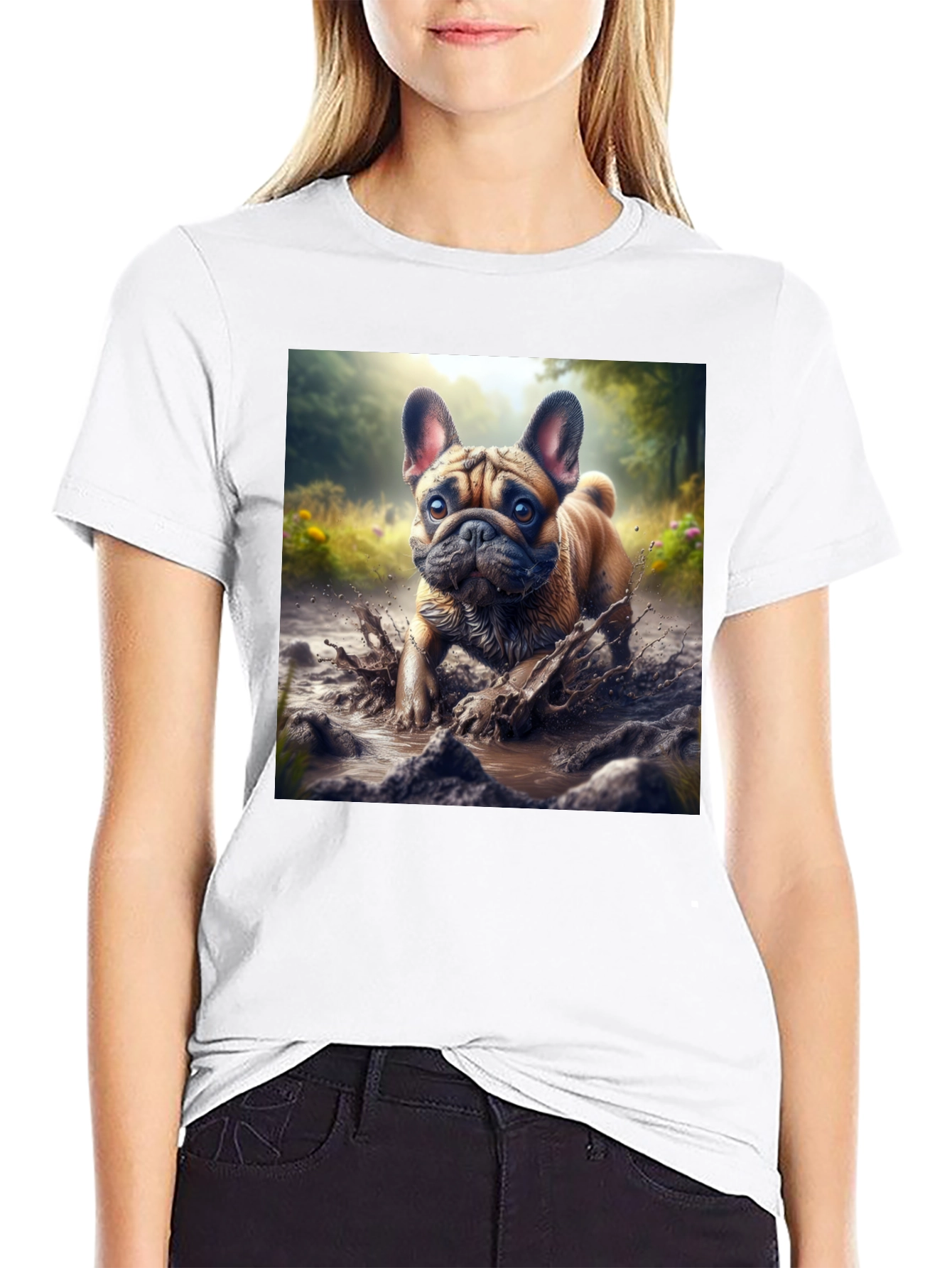 Bulldog Muddy Paws Graphic Tee - Black Cotton