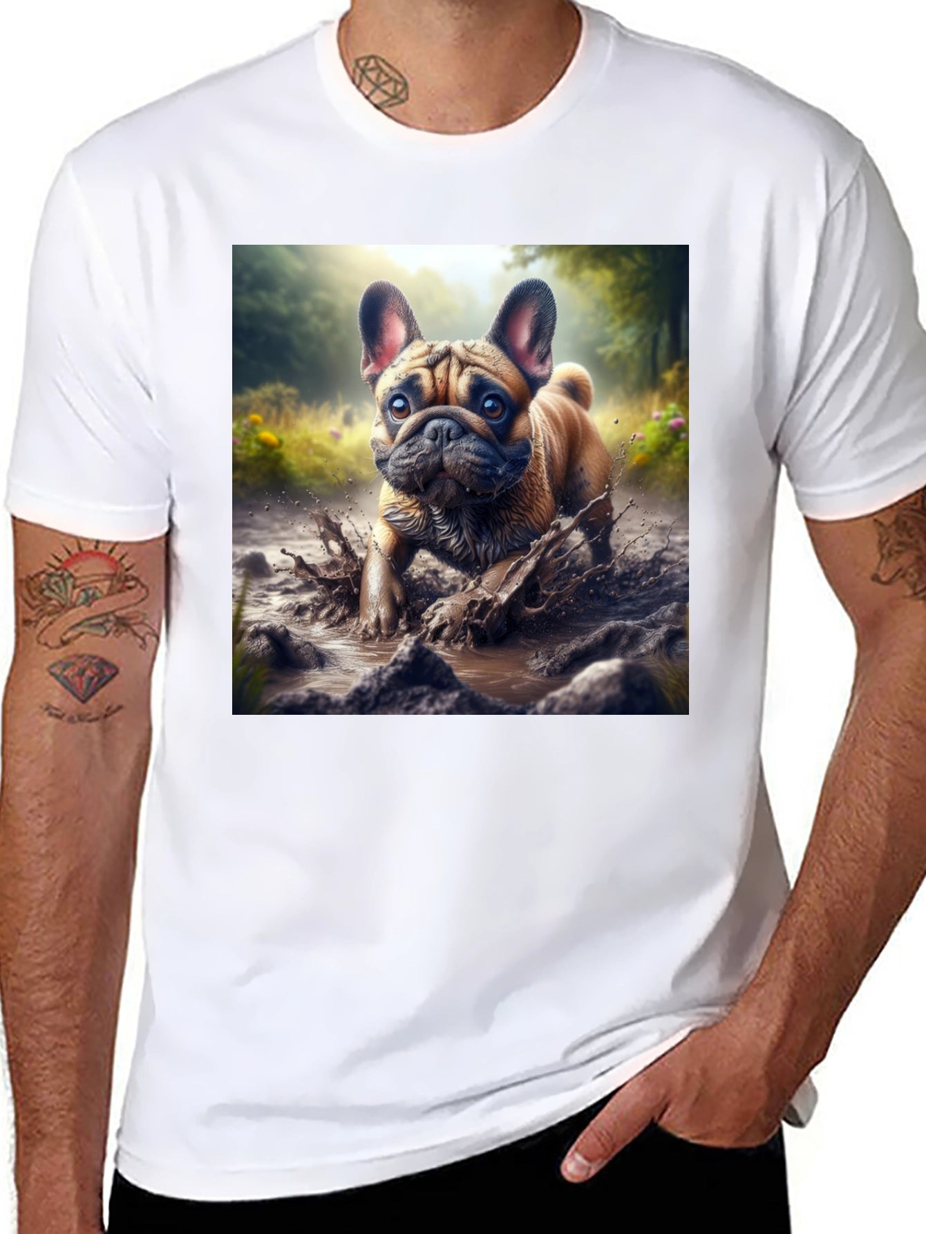 Bulldog Muddy Paws Graphic Tee - Black Cotton
