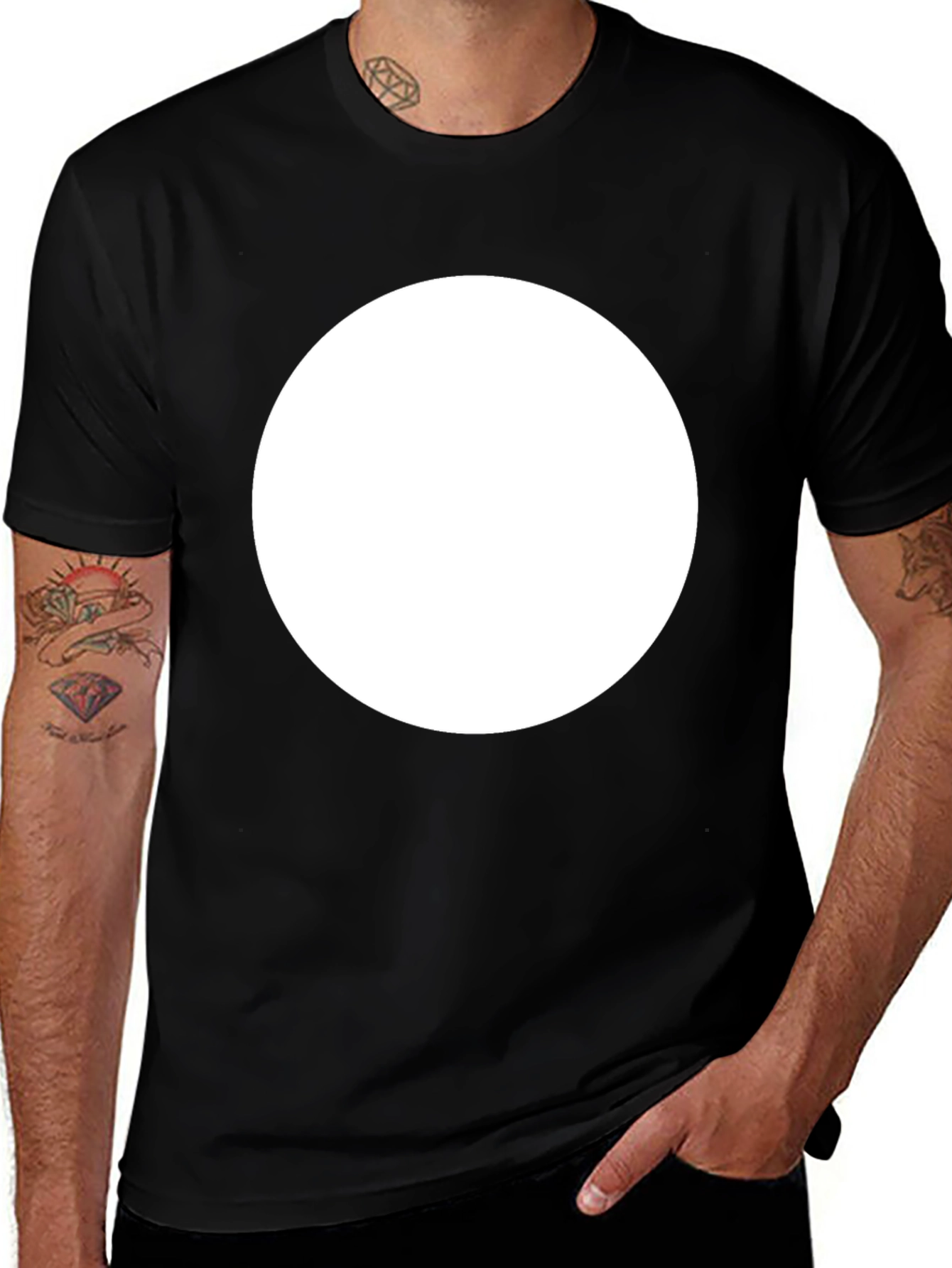Black Crew Neck T-Shirt with Customizable Print Area