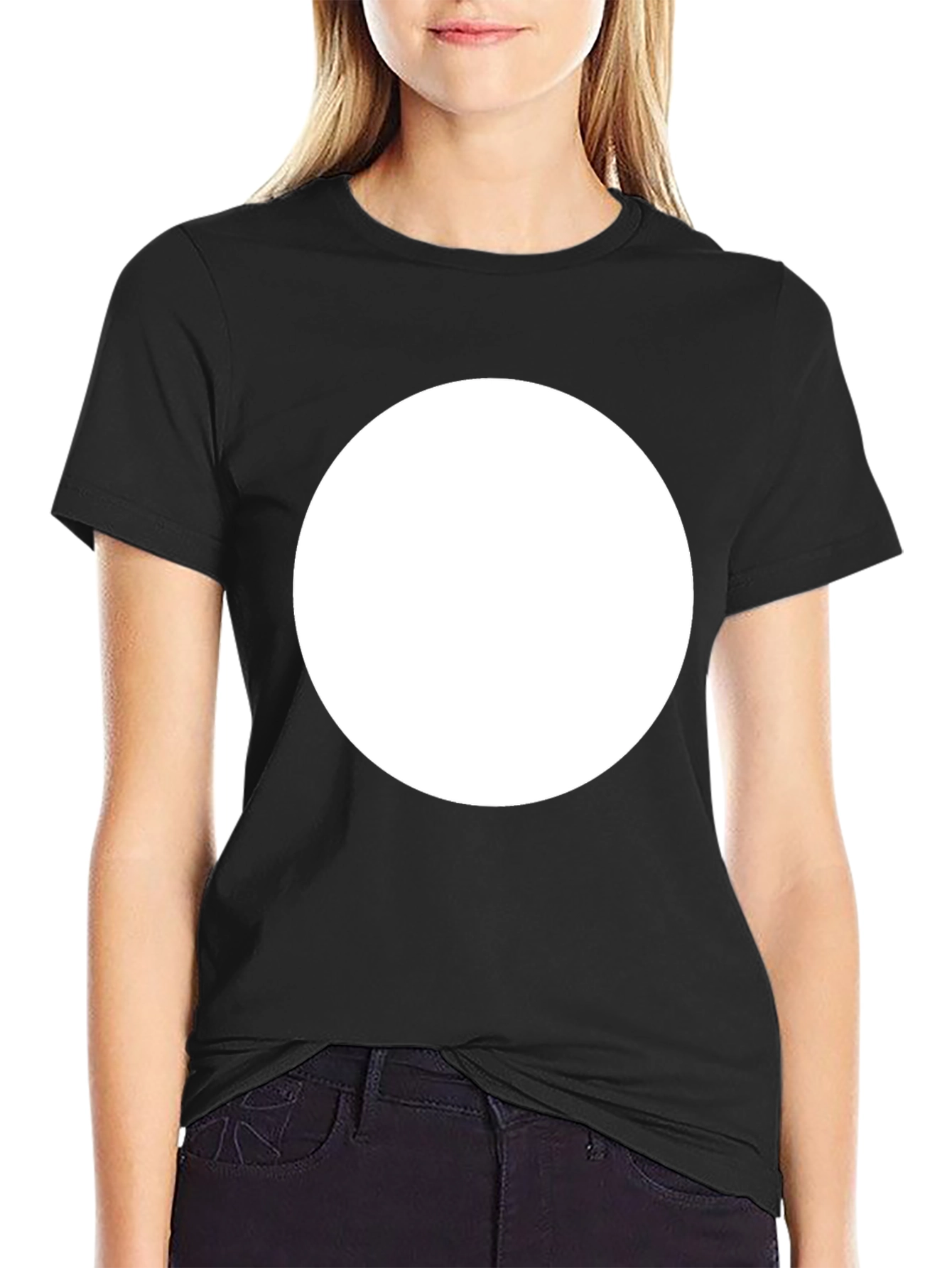 Black Crew Neck T-Shirt with Customizable Print Area