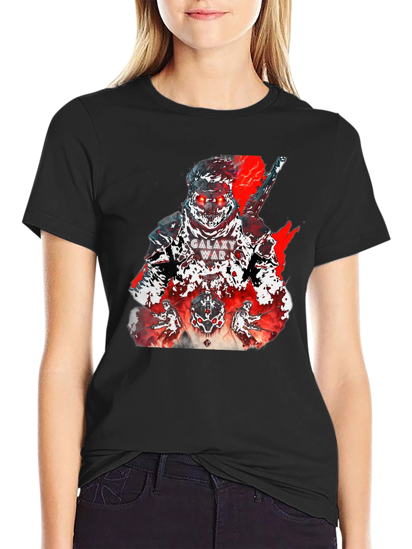 Galaxy War Graphic Tee - Bold Black Cotton T-Shirt