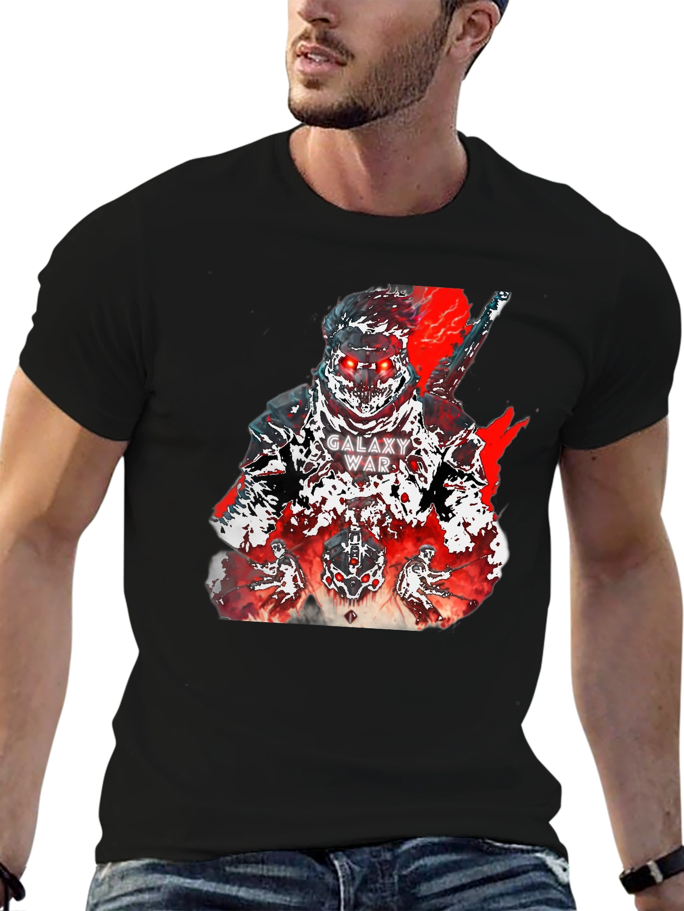 Galaxy War Graphic Tee - Bold Black Cotton T-Shirt