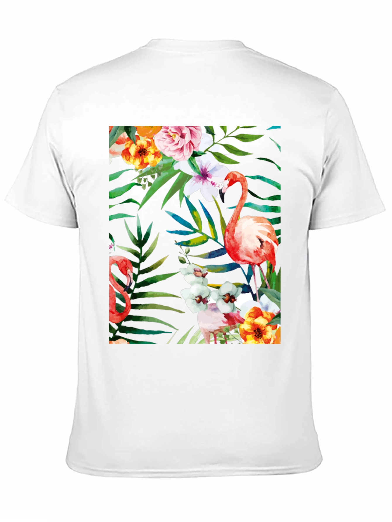 Tropical Flamingo Floral Black T-Shirt