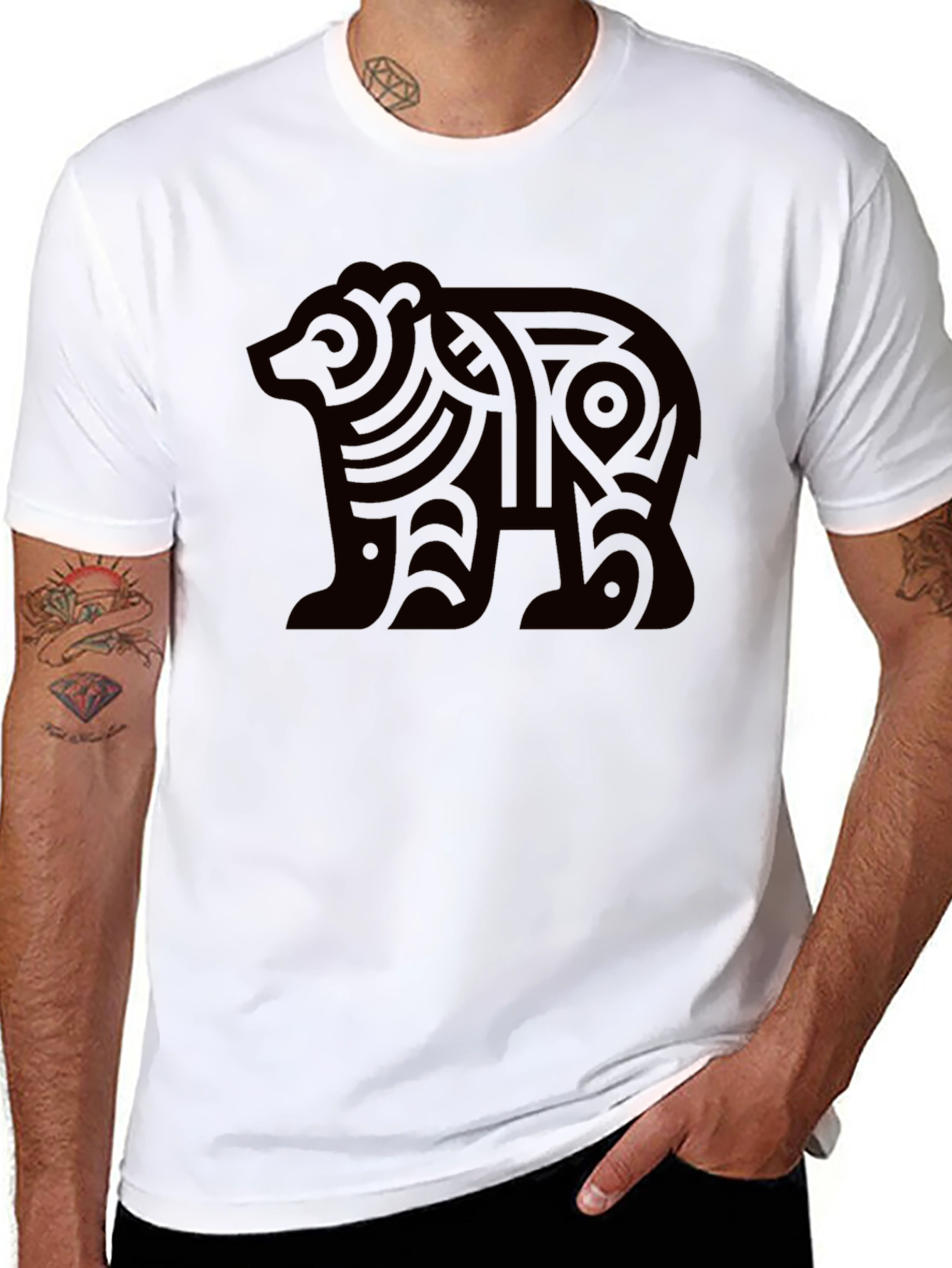 Tribal Bear Graphic Tee - Modern Black T-Shirt