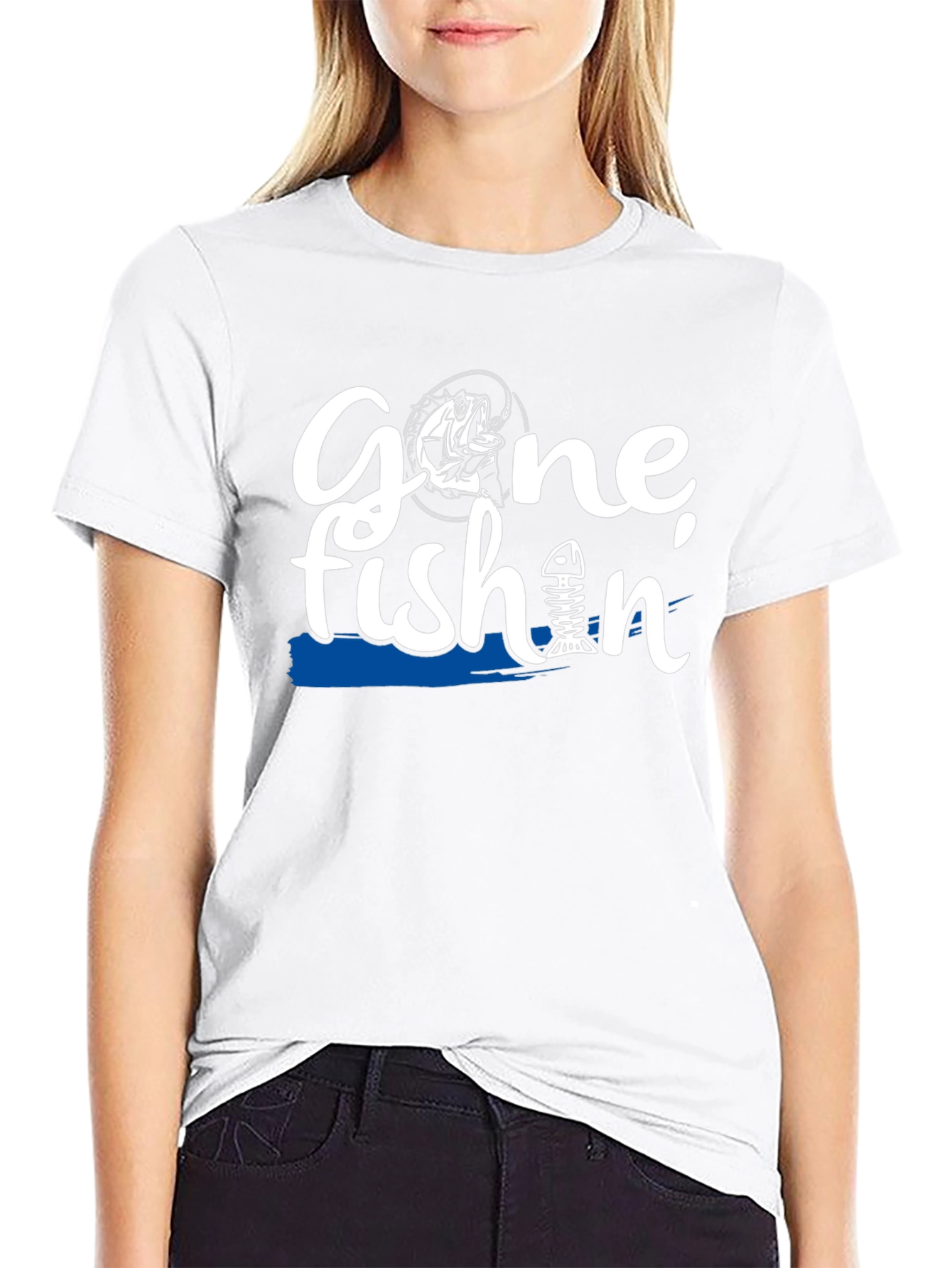 Gone Fishin Black Graphic T-Shirt